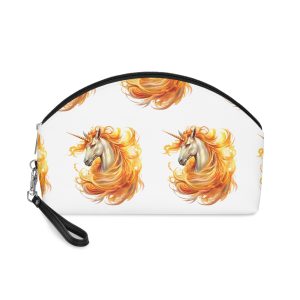 Unicorn With Yellow Mane Orange Orange Flames Makeup Bag