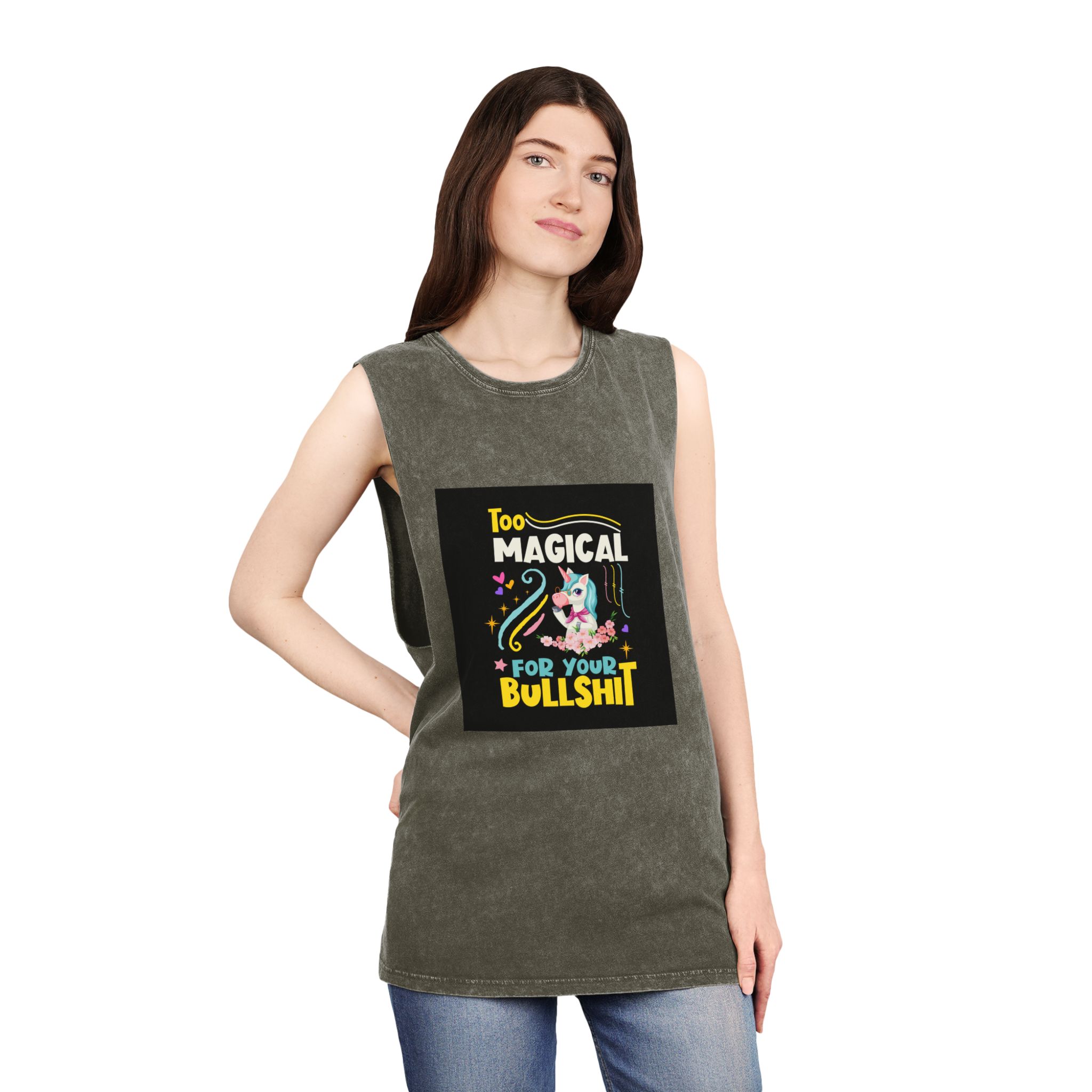 Unicorn Design 8 Unisex Stonewash Tank Top - Image 8
