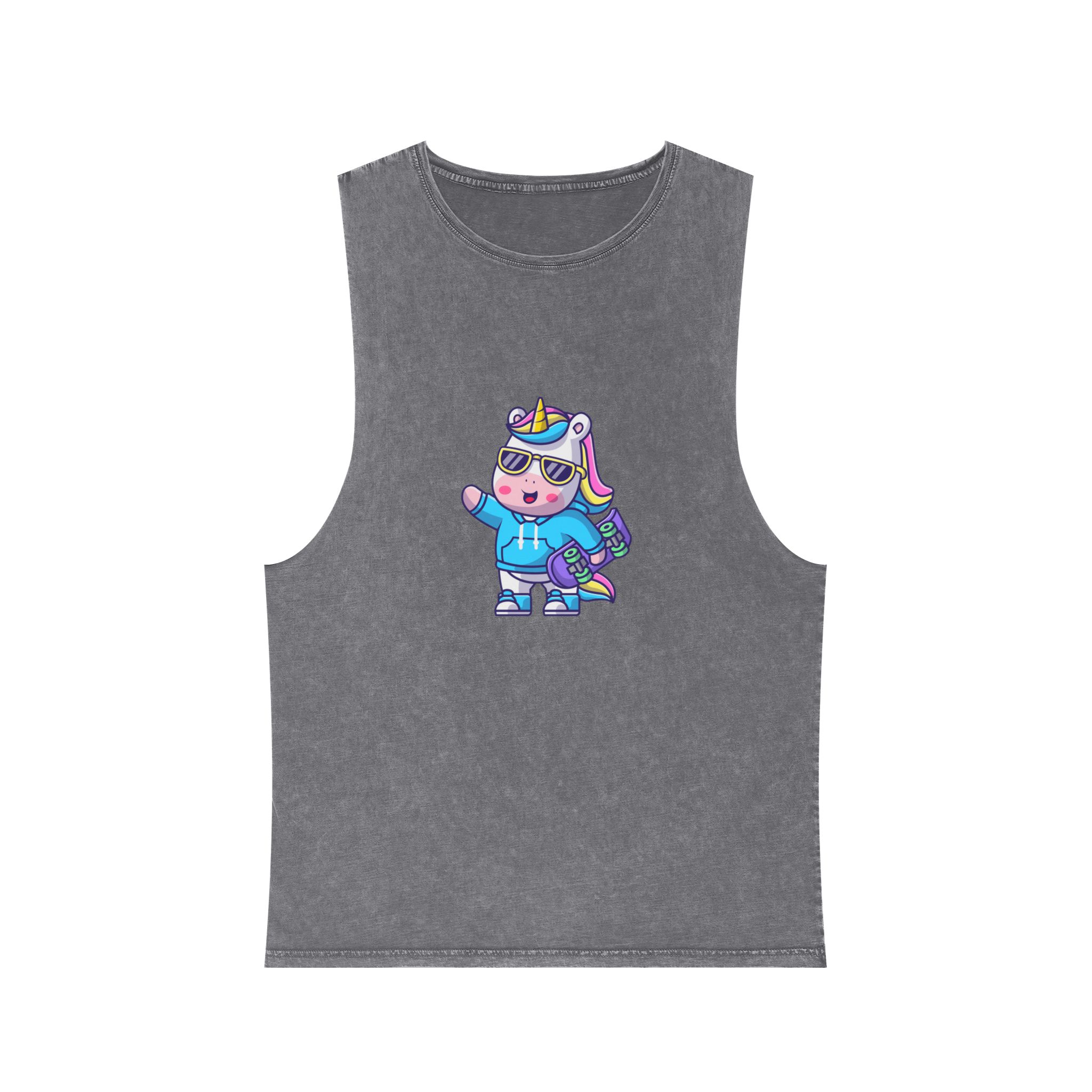 Cute Unicorn Skate Unisex Stonewash Tank Top - Image 9
