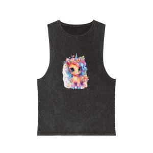 Cute Colorful Magic Unicorn With Flowers Watercolor Style (1) Fotor Bg Remover 2023110475940 Unisex Stonewash Tank Top