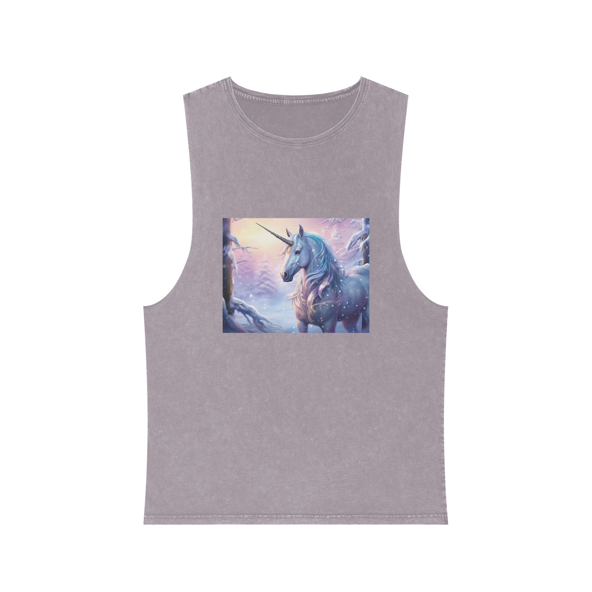 Unicorn Snow With Pink Sky Background Generative Ai Unisex Stonewash Tank Top - Image 17