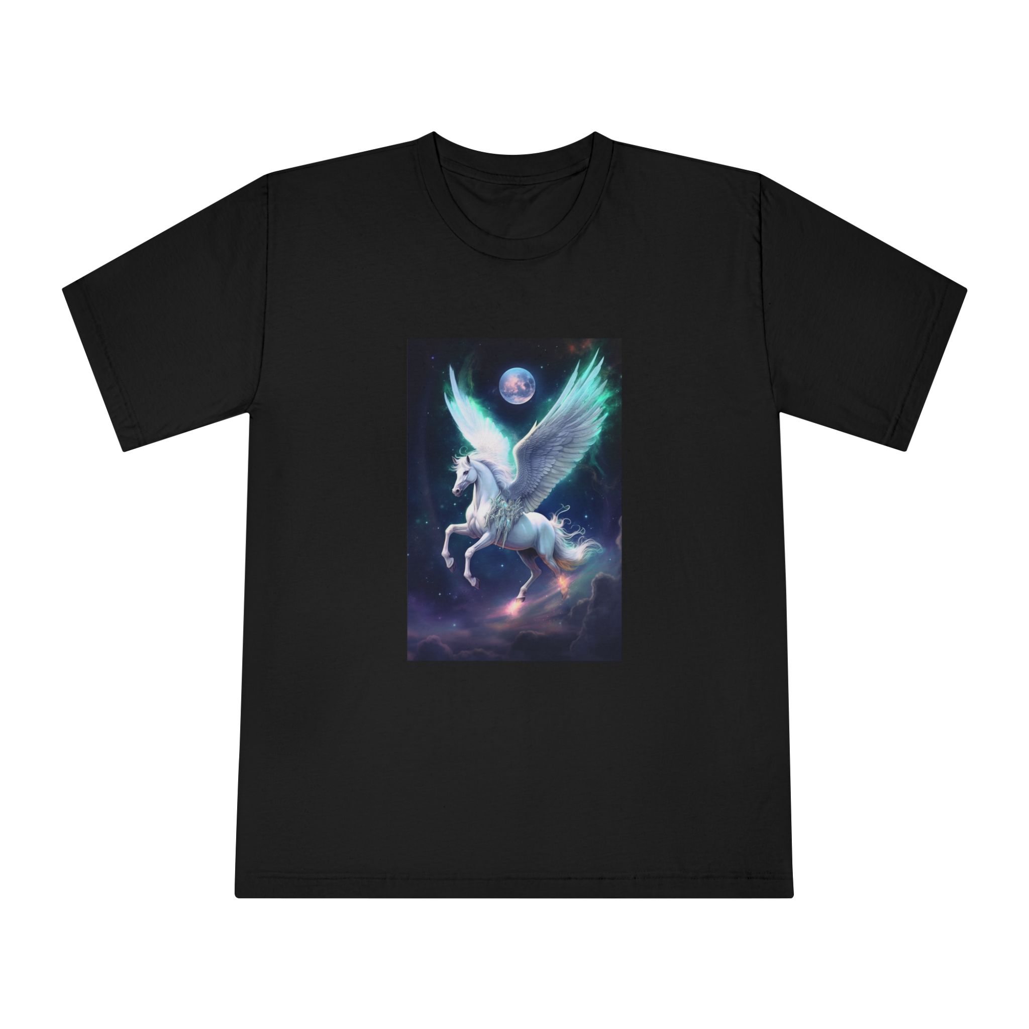 Unicorn With Wings Flying Sky With Full Moon Background Generative Ai Unisex Classic Crewneck T Shirt - Image 5