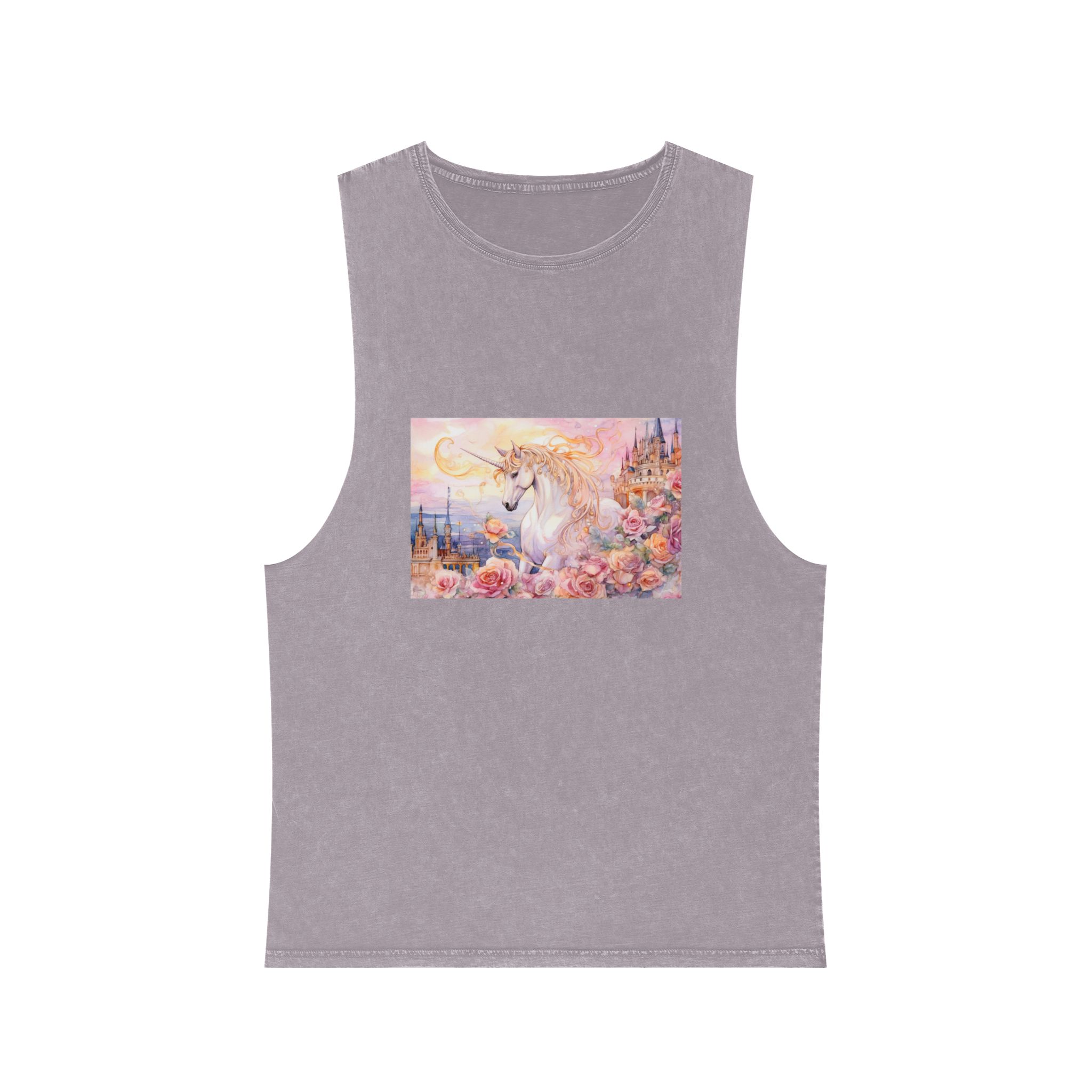 Painting Unicorn Castle With Roses Castle Background Generative Ai Unisex Stonewash Tank Top - Image 17