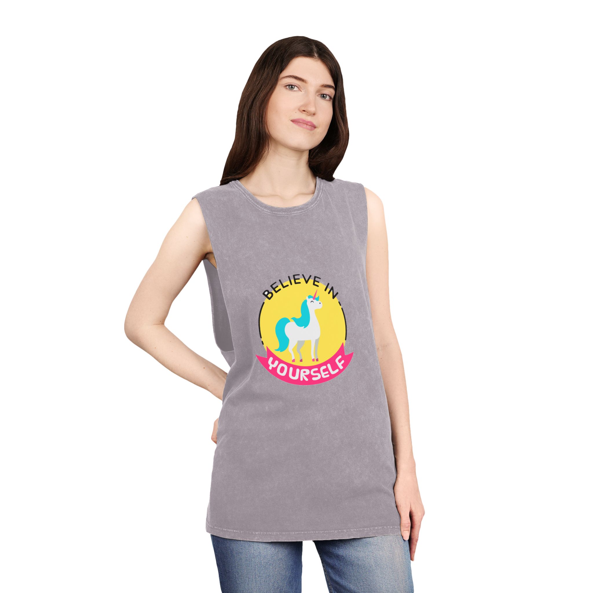 Belive In Your Self Unisex Stonewash Tank Top - Image 20