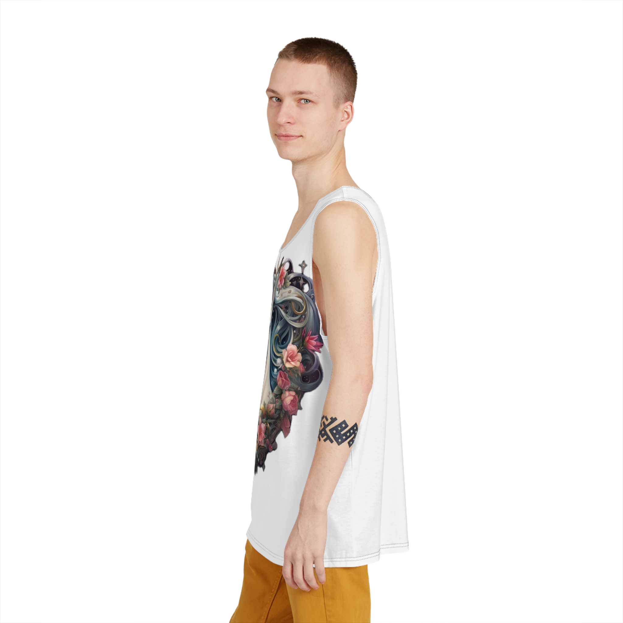 Unicorn With Blue Hair Flowers Heart Shape Generative Ai Mens Tank Aop