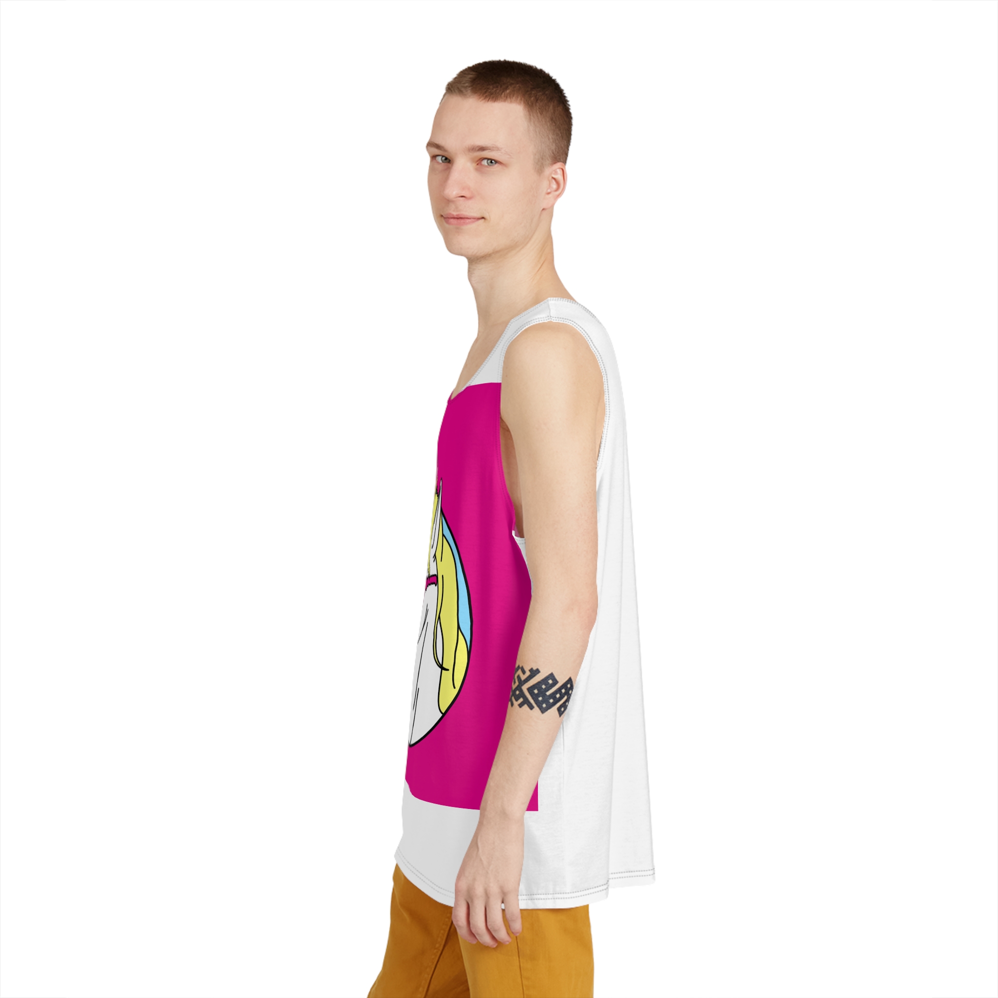 Retro Emblem of Unicorn Wearning A Glasses Mens Tank Aop