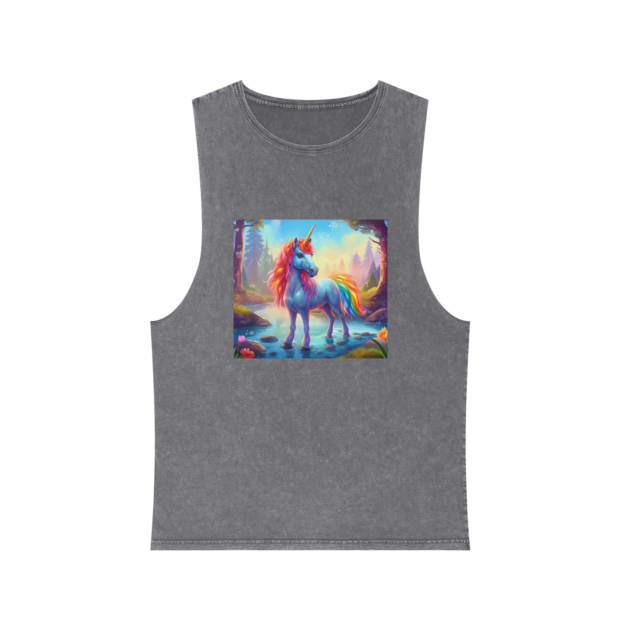 Unicorn Standing Stream Water Forest Generative Ai Unisex Stonewash Tank Top - Image 9