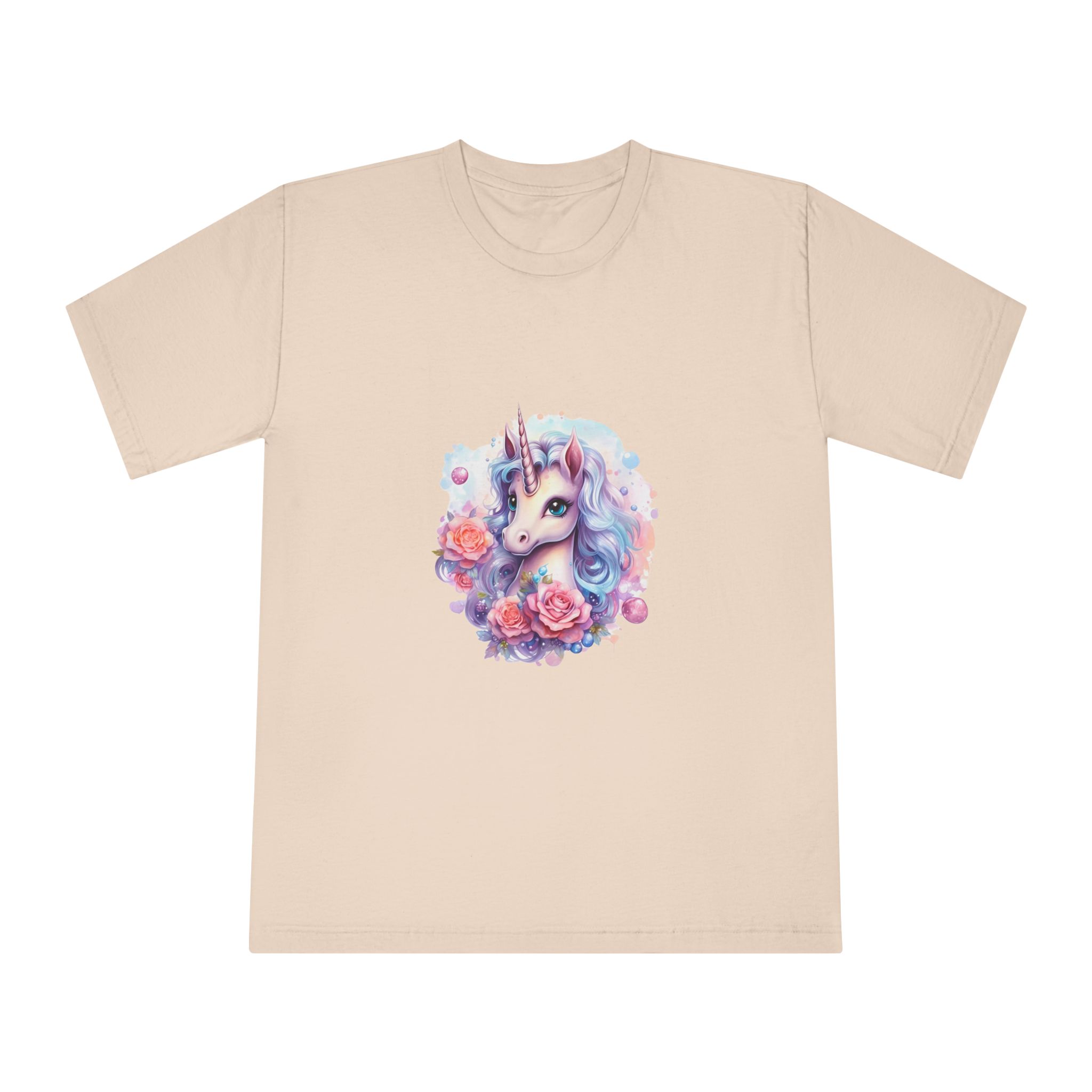 Cute Colorful Magic Unicorn With Flowers Watercolor Style (8) Copy Unisex Classic Crewneck T Shirt - Image 9