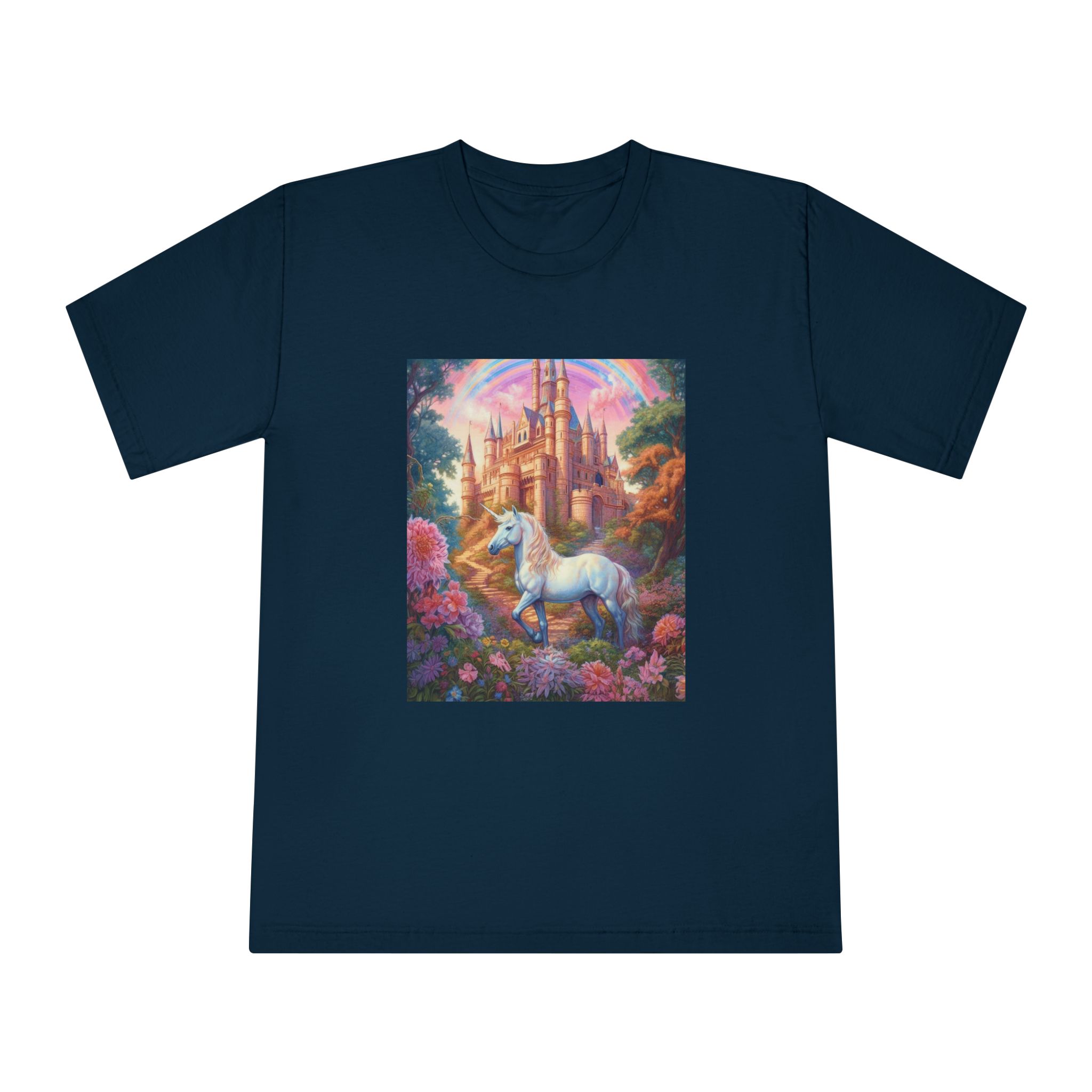 Painting Unicorn Front Castle With Rainbow Generative Ai Unisex Classic Crewneck T Shirt - Image 17