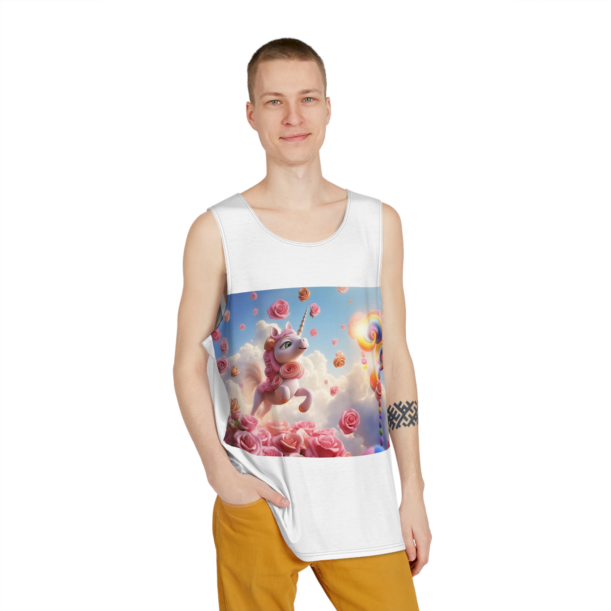 There Is Unicorn That Is Flying Through Air With Roses Generative Ai Mens Tank Aop - Image 3