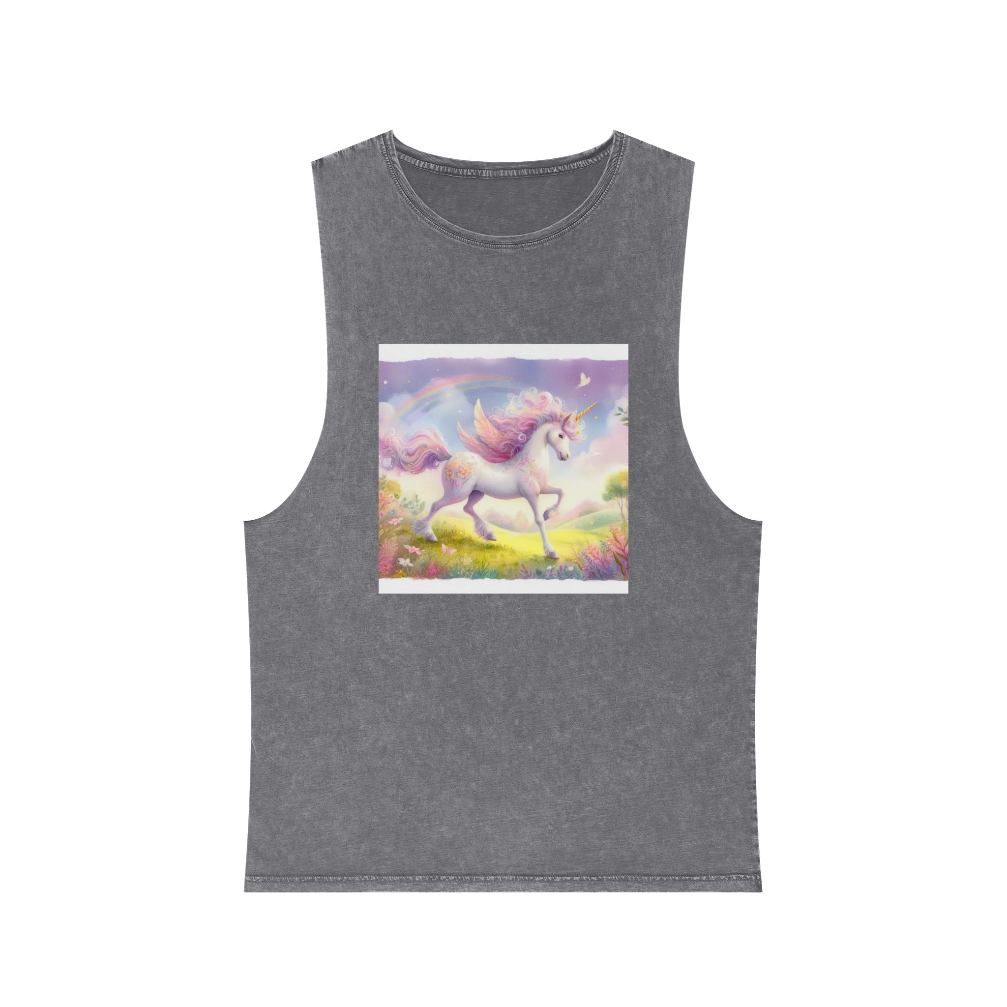 Beautiful Unicorn Running Magical Meadow Unicorn Background Images Whimsical Unicorn (10) Unisex Stonewash Tank Top - Image 9