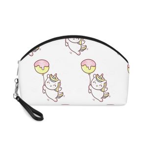 Cute Unicorn Vector Holding Cupcake Balloon and Letter On Sky With Heart Pony Cartoon Sweet Pastel Background Valentines Day Makeup Bag