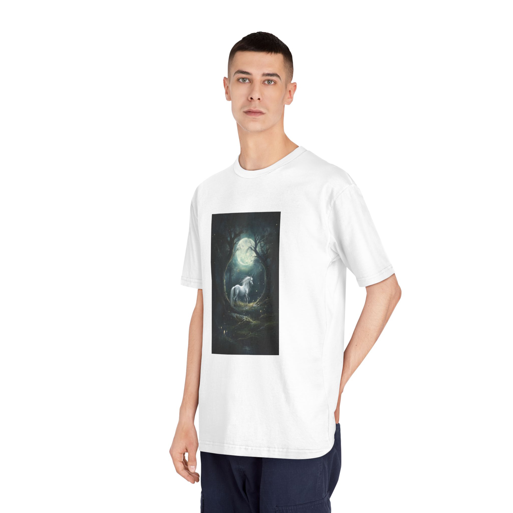 Unicorn Forest With Full Moon Background Unisex Classic Crewneck T Shirt - Image 4