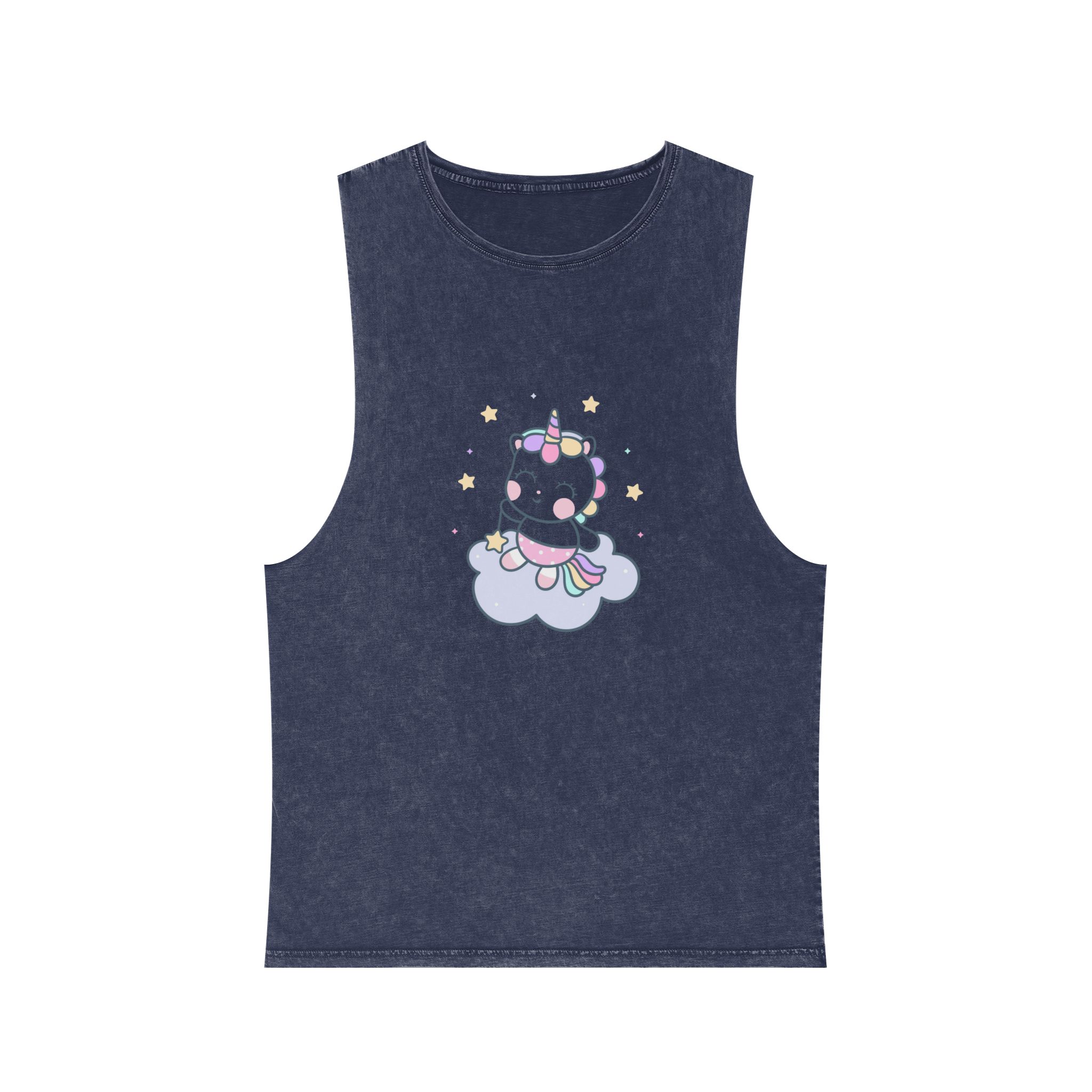Hand Drawn Kawaii Unicorn Vector Cloud Unisex Stonewash Tank Top - Image 13