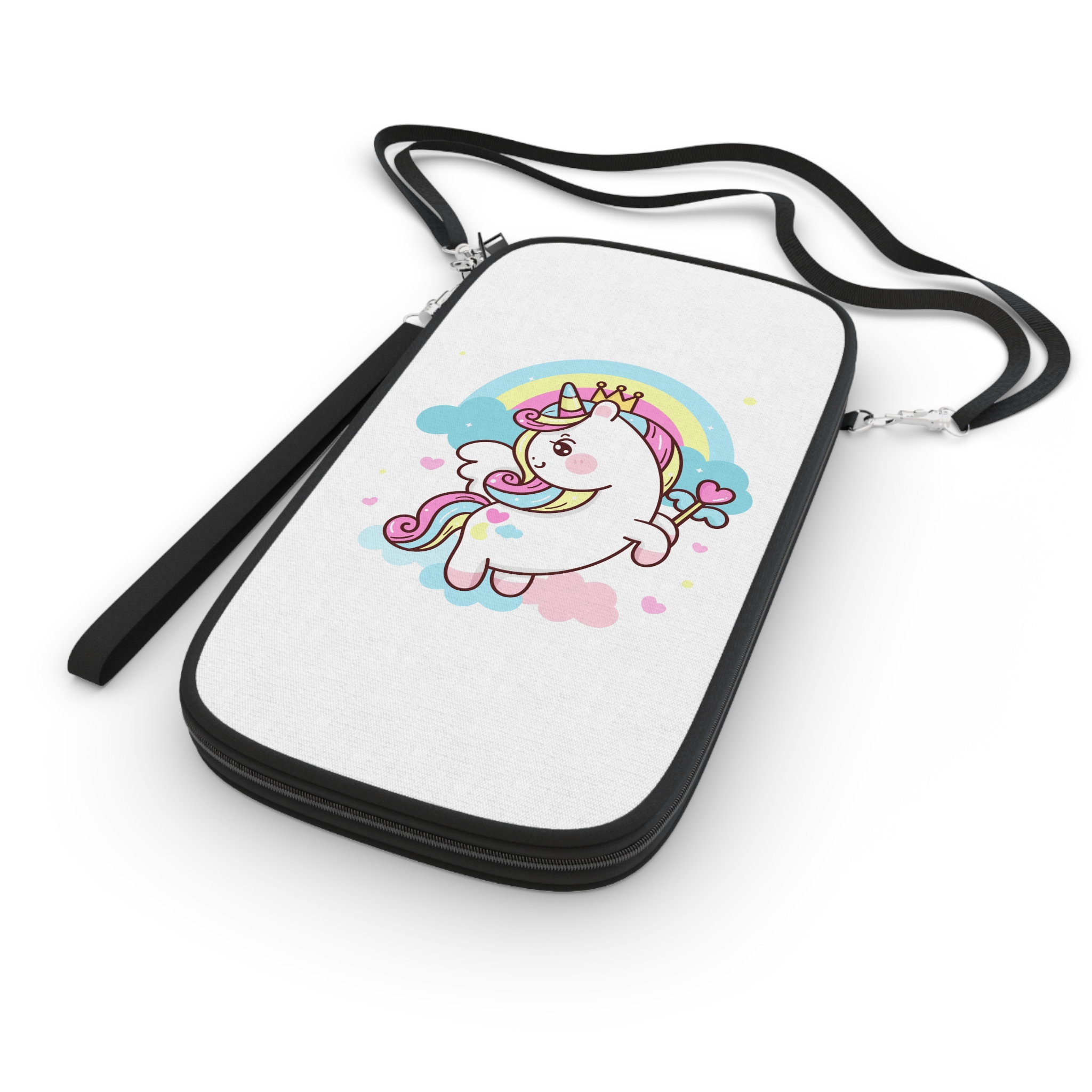Cute Unicorn Vector Princess Pegasus Holding Heart Magic Wand On Pastel Sky With Sweet Cloud and Heart Pony Cartoon Kawaii Animals Background Passport Wallet - Image 3