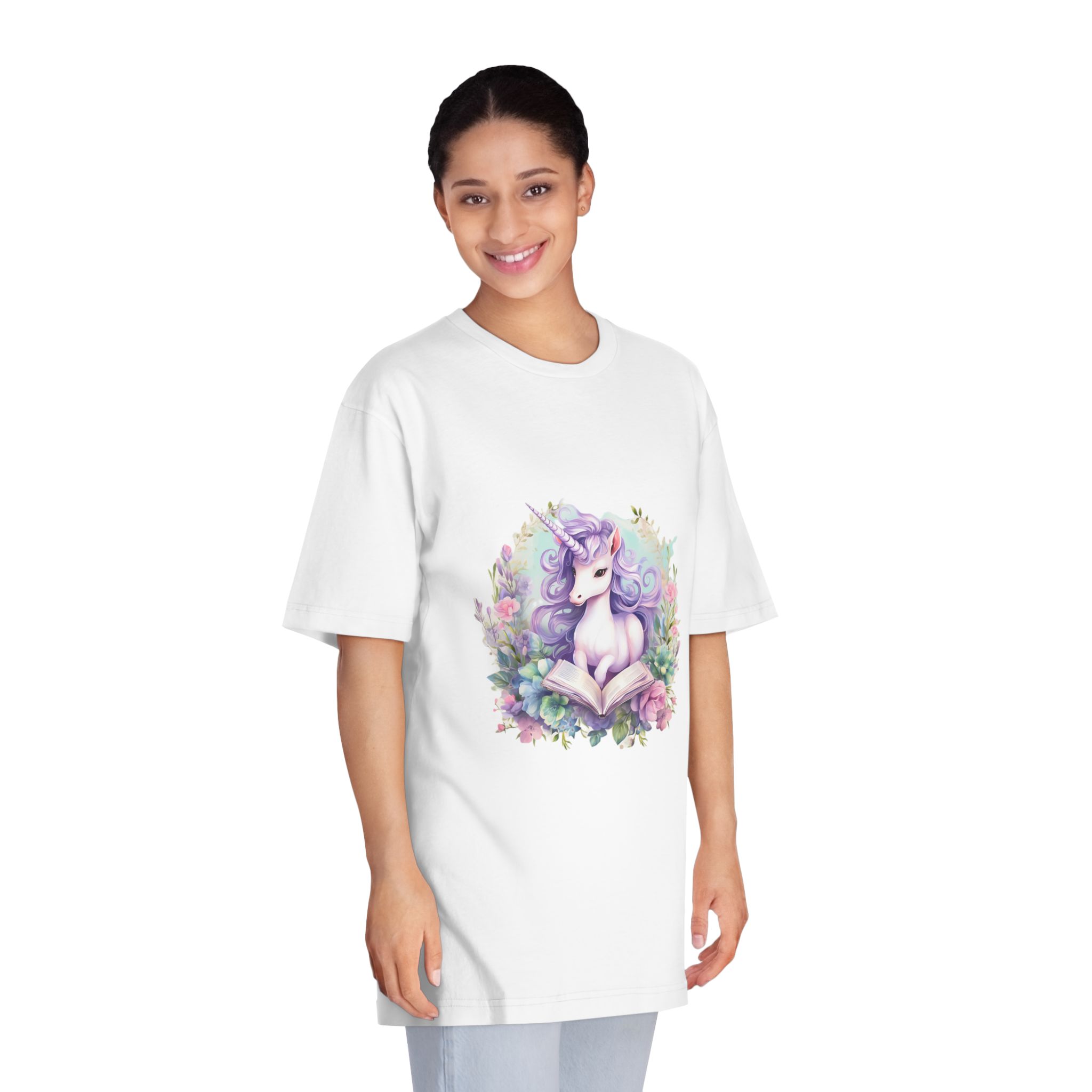 Watercolor Cozy Reading Book Set Hidden Realm Unicorns Fluffy Clipart Tshirt Isolated (1) Unisex Classic Crewneck T Shirt - Image 3