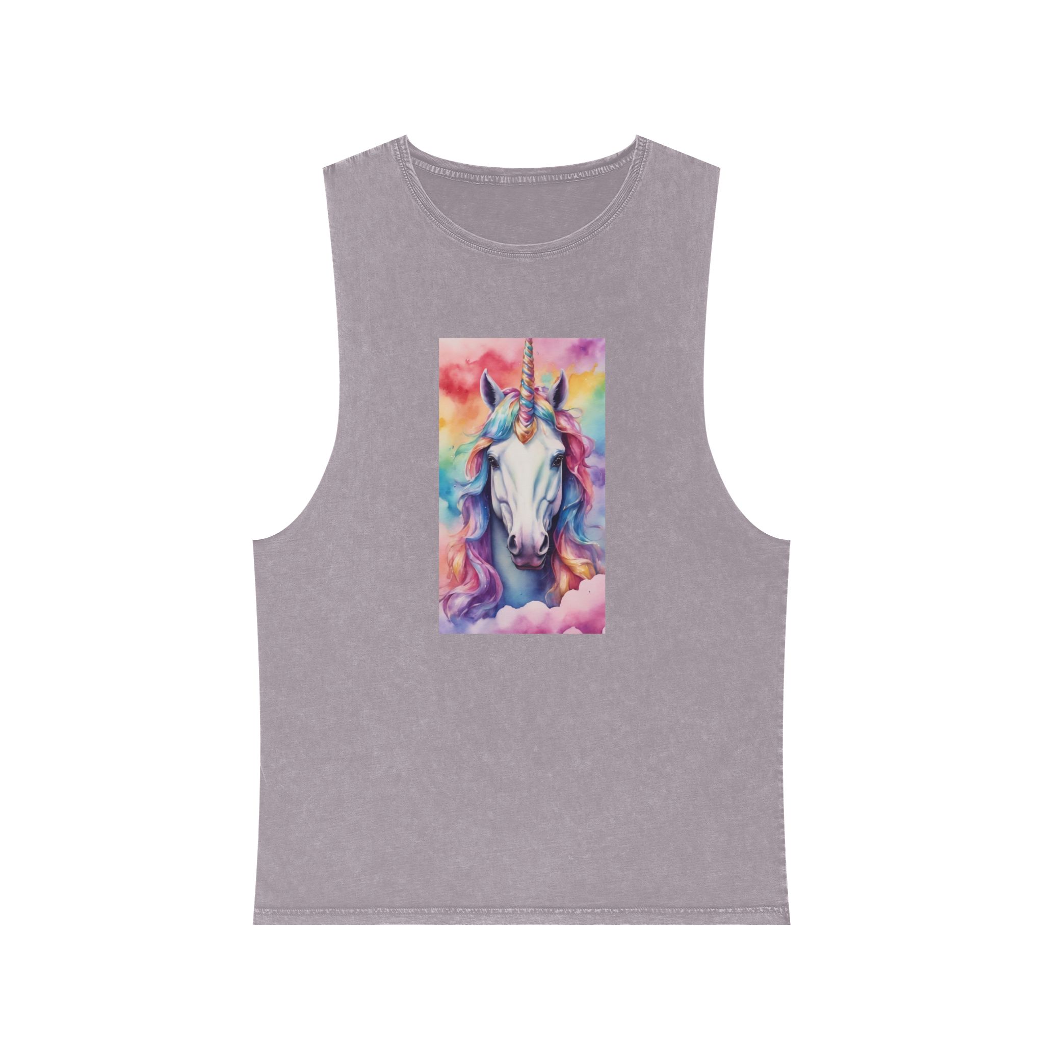 Rainbow Pastel Unicorn Candy Watercolor Background Social Media Template Etc Unisex Stonewash Tank Top - Image 17