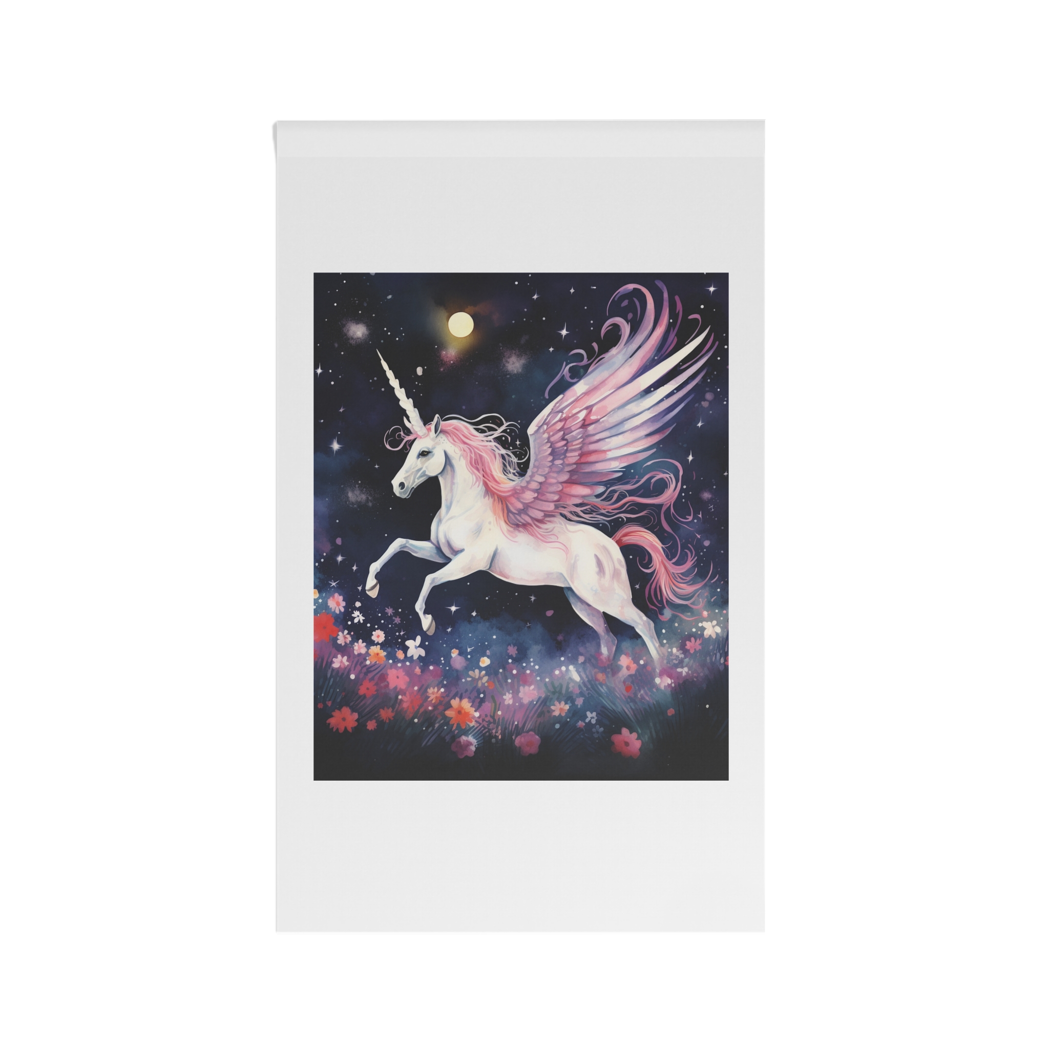 Unicorn With Wings Flying Night Sky With Flowers Generative Ai House Banner