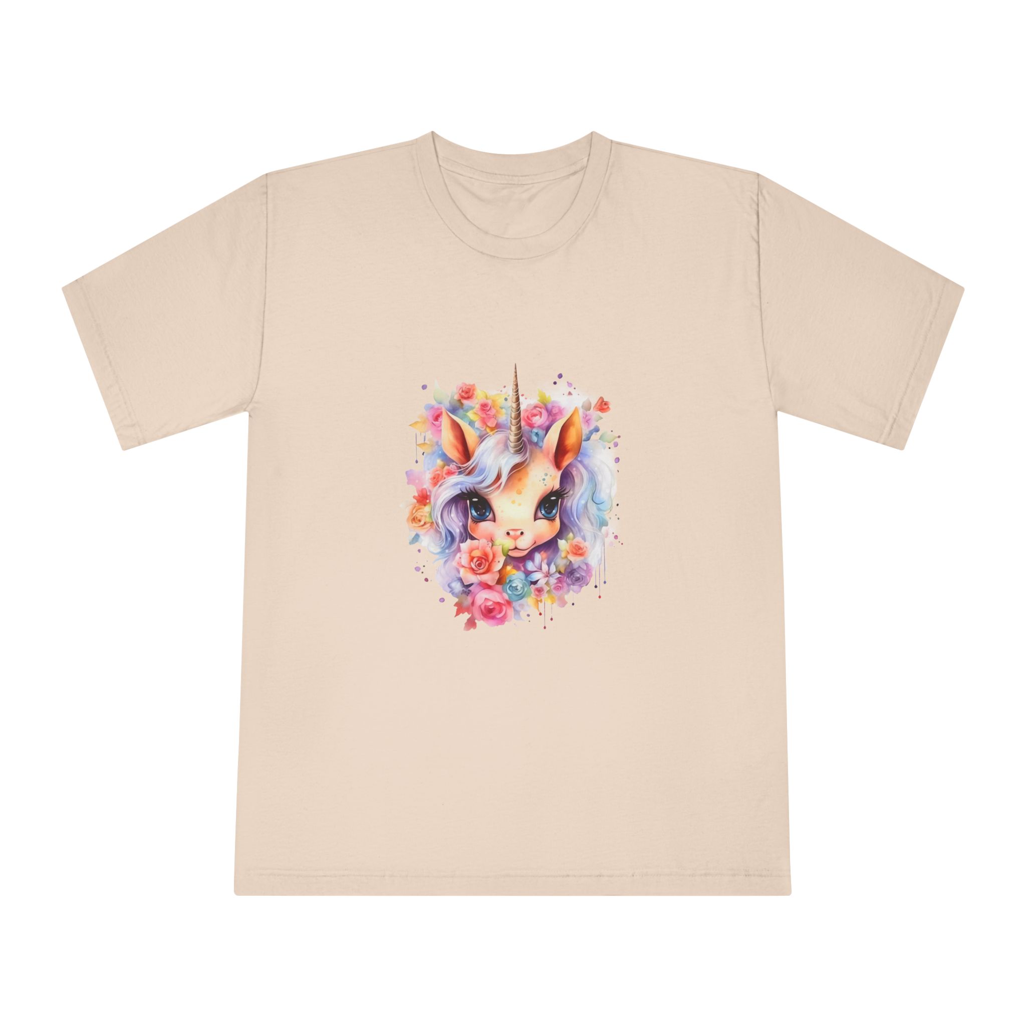 Cute Colorful Magic Unicorn With Flowers Watercolor Style (7) Unisex Classic Crewneck T Shirt - Image 9