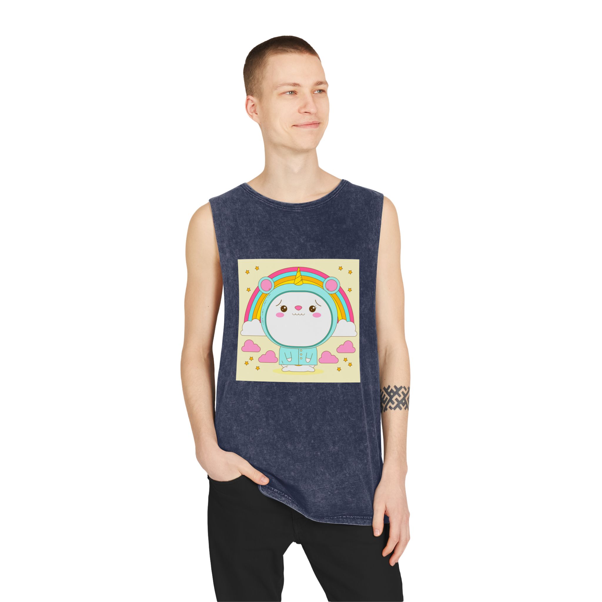 Hand Drawn Kawaii Animal Unisex Stonewash Tank Top - Image 15