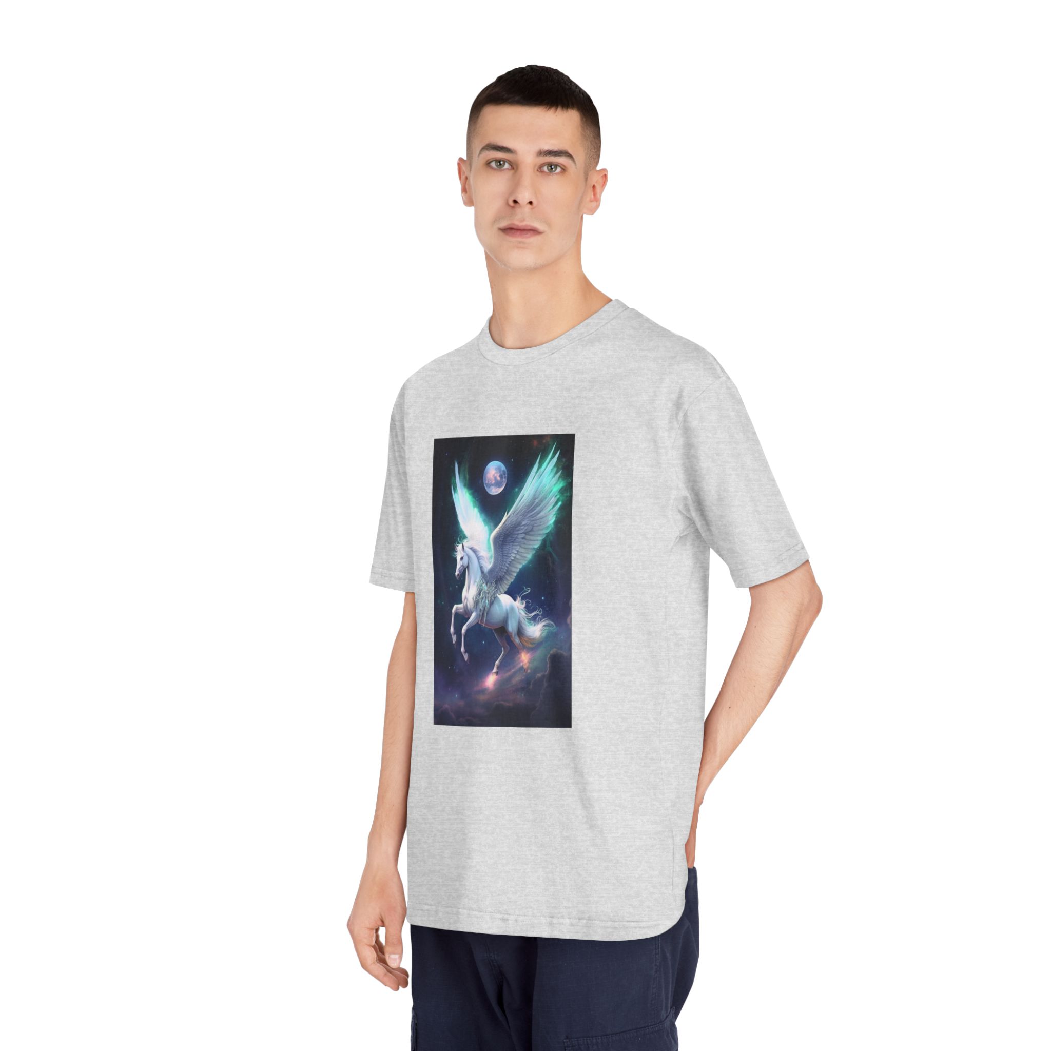 Unicorn With Wings Flying Sky With Full Moon Background Generative Ai Unisex Classic Crewneck T Shirt - Image 16