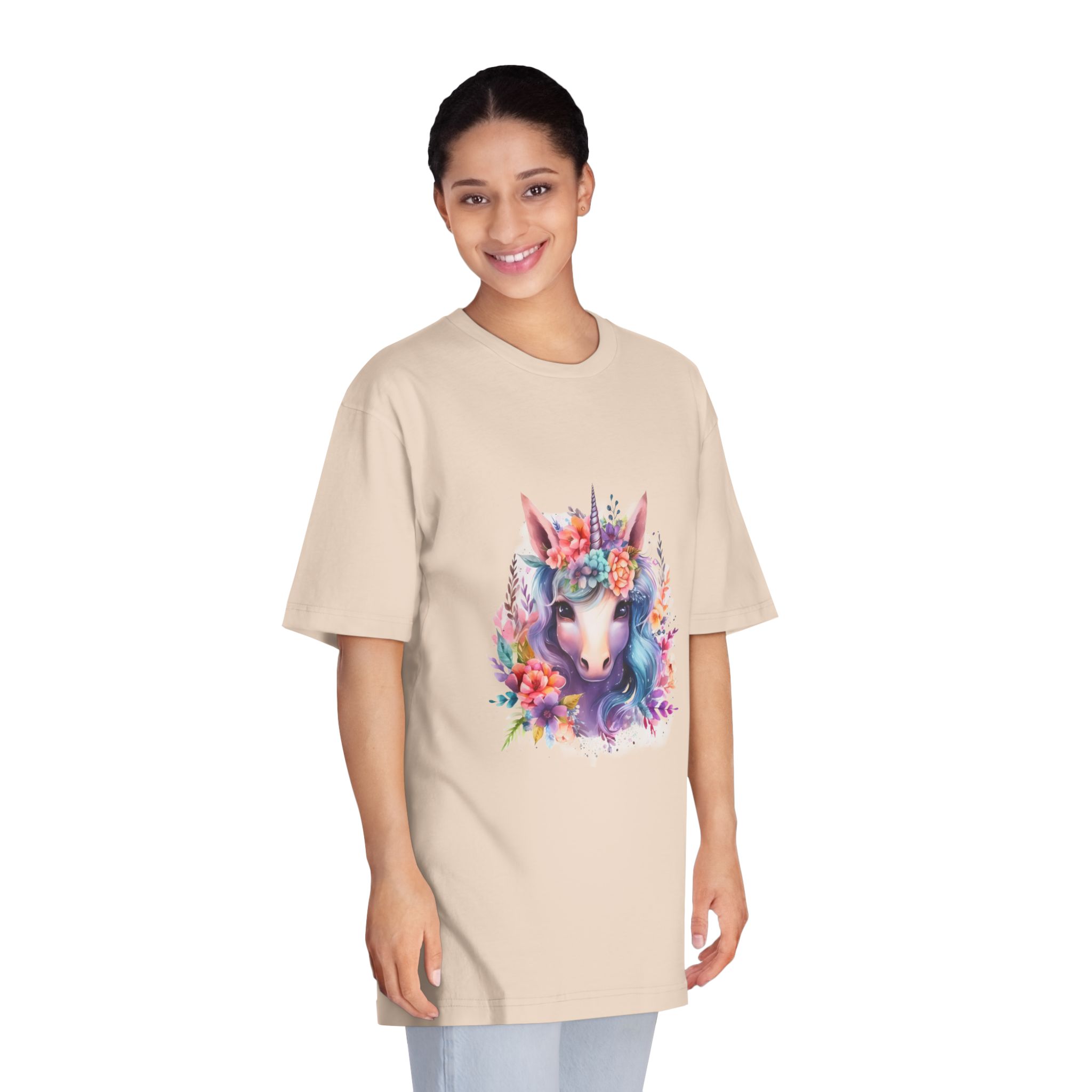 Cute Colorful Magic Unicorn With Flowers Watercolor Style (5) Unisex Classic Crewneck T Shirt - Image 11