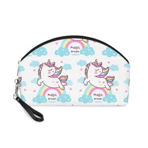 Cute Unicorn Pegasus Vector Fly On Sky With Rainbow Sweet Heart and Cloud Pony Cartoon Pastel Background Valentines Day (còpia) Makeup Bag