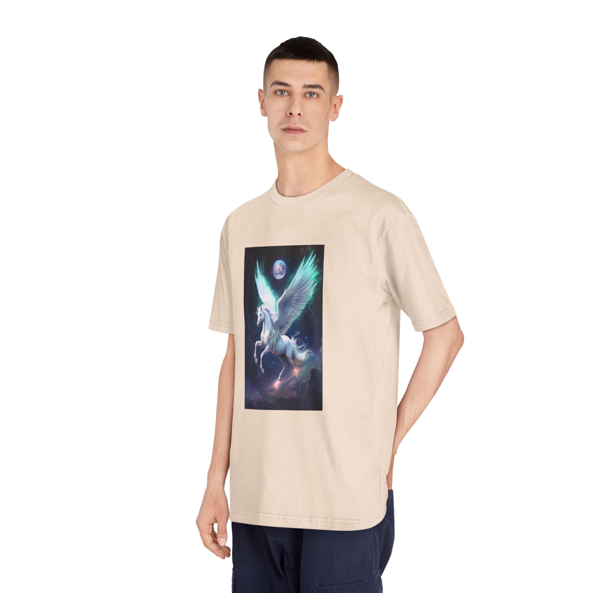 Unicorn With Wings Flying Sky With Full Moon Background Generative Ai Unisex Classic Crewneck T Shirt - Image 12