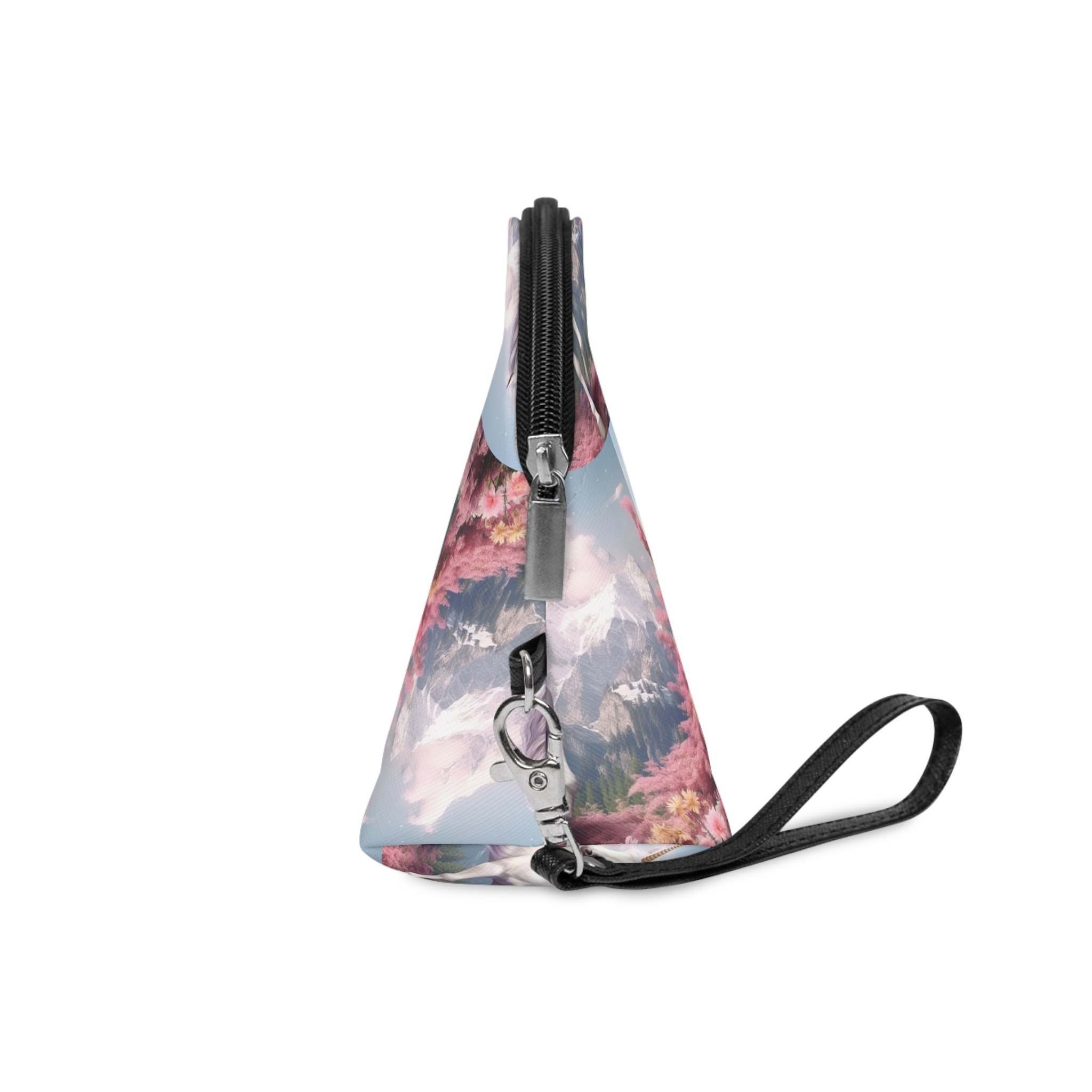 Unicorn Standing Field Flowers With Mountains Background Generative Ai Makeup Bag - Image 3