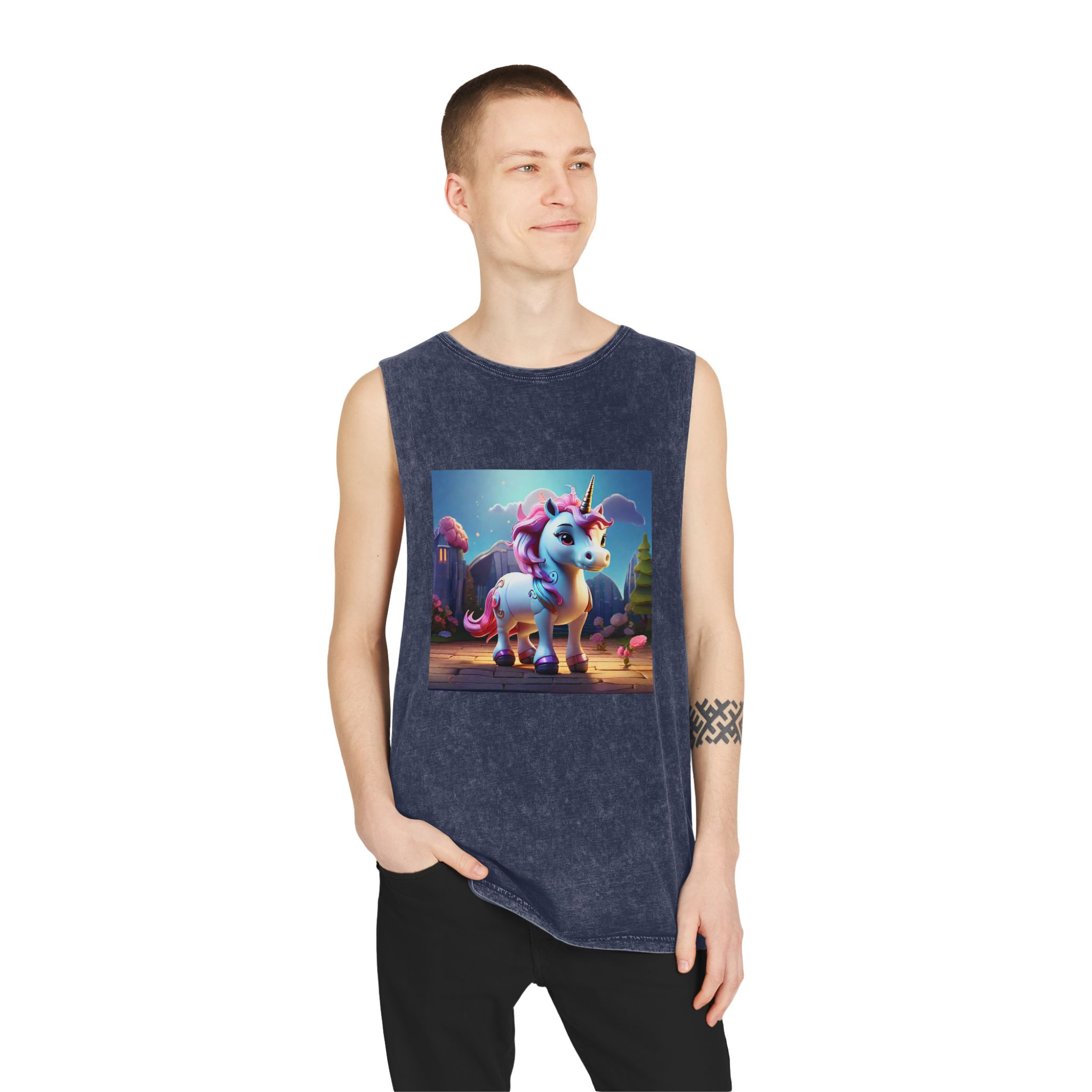 Animated Unicorn Children Generated By Ai (8) Unisex Stonewash Tank Top - Image 15