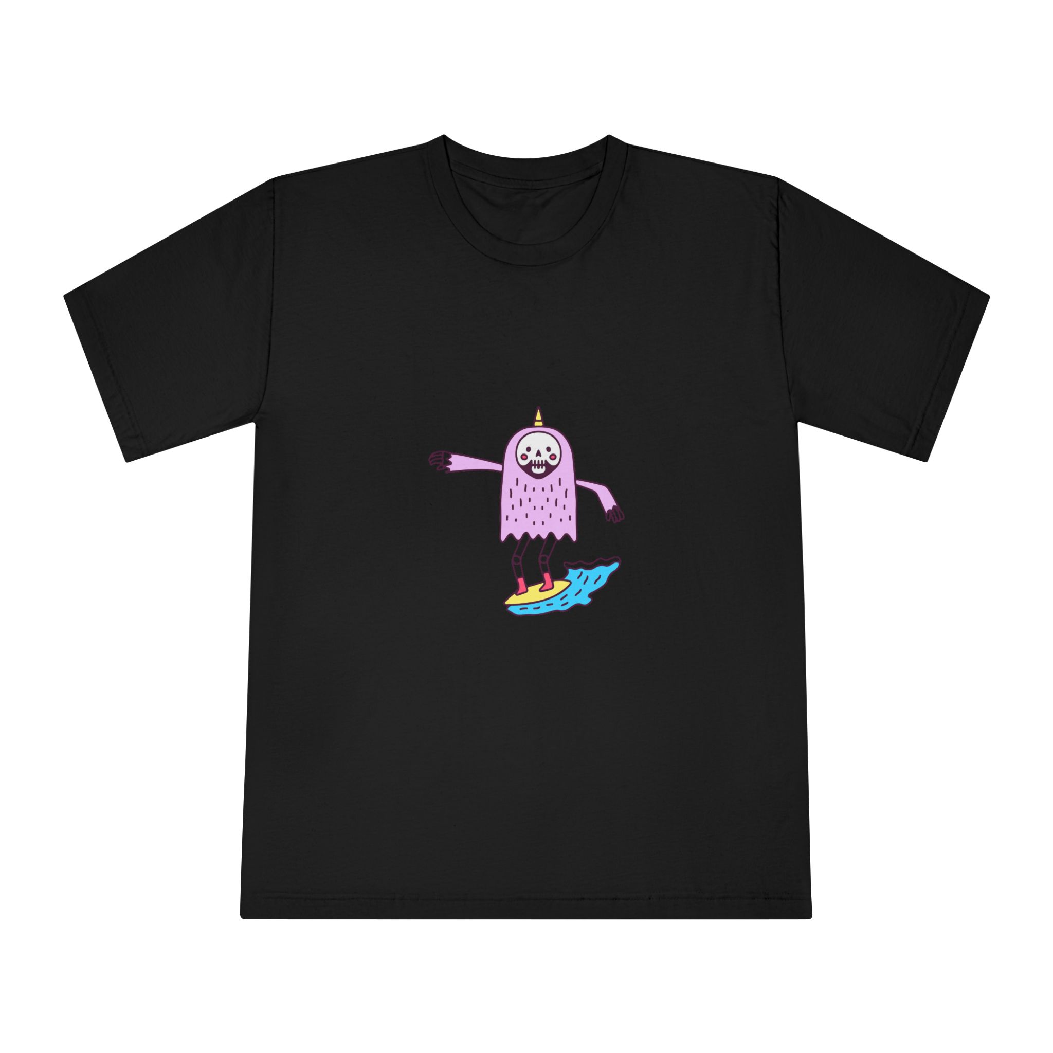 Cute Unicorn Grim Reaper Surfing Illustration T Shirt Sticker Apparel Merchandise Unisex Classic Crewneck T Shirt - Image 5