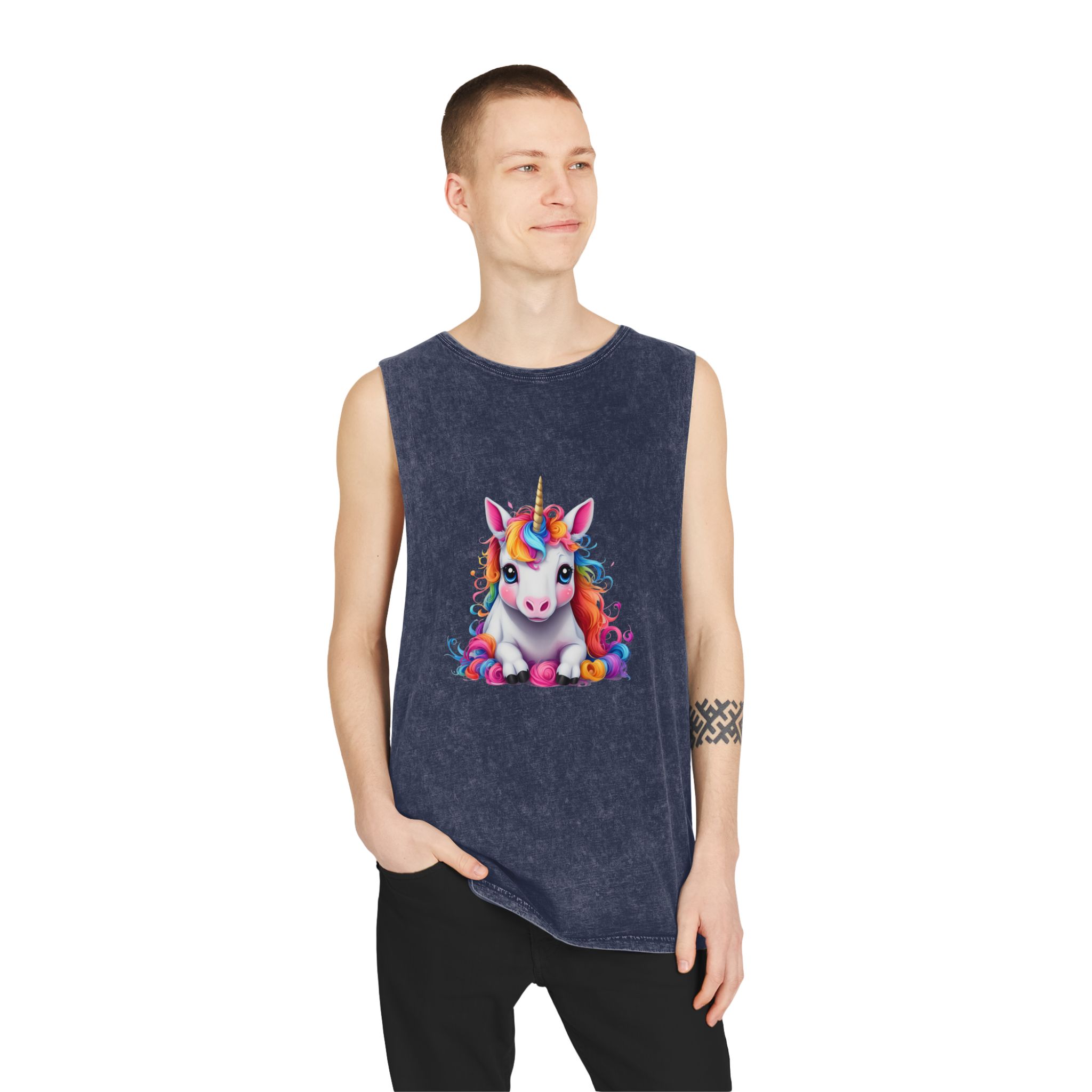 Cute Unicorn With Colorful Hair Isolated White Background Unisex Stonewash Tank Top - Image 15