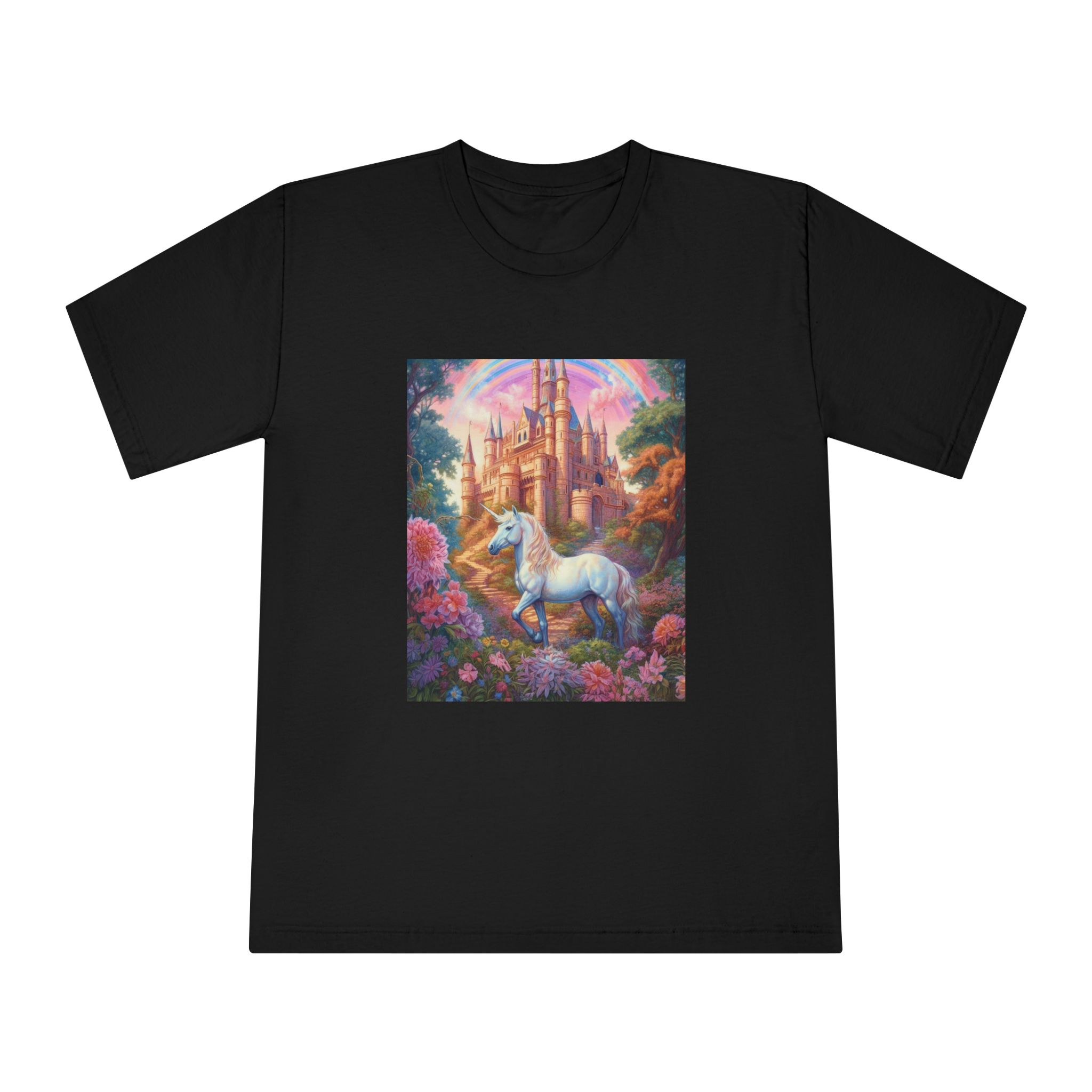 Painting Unicorn Front Castle With Rainbow Generative Ai Unisex Classic Crewneck T Shirt - Image 5