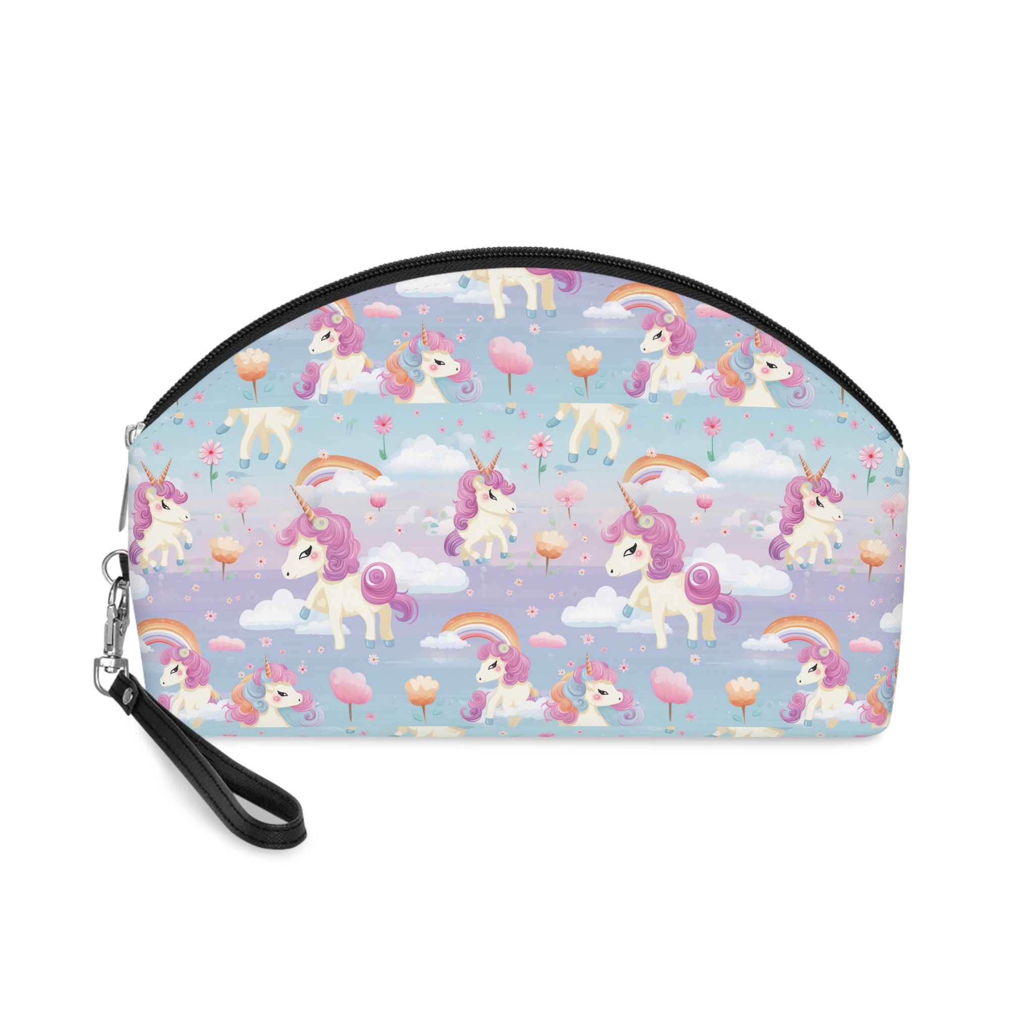 Playful Unicorns Flowers Clouds Rainbows Ice Creams Pastel Background (5) Makeup Bag