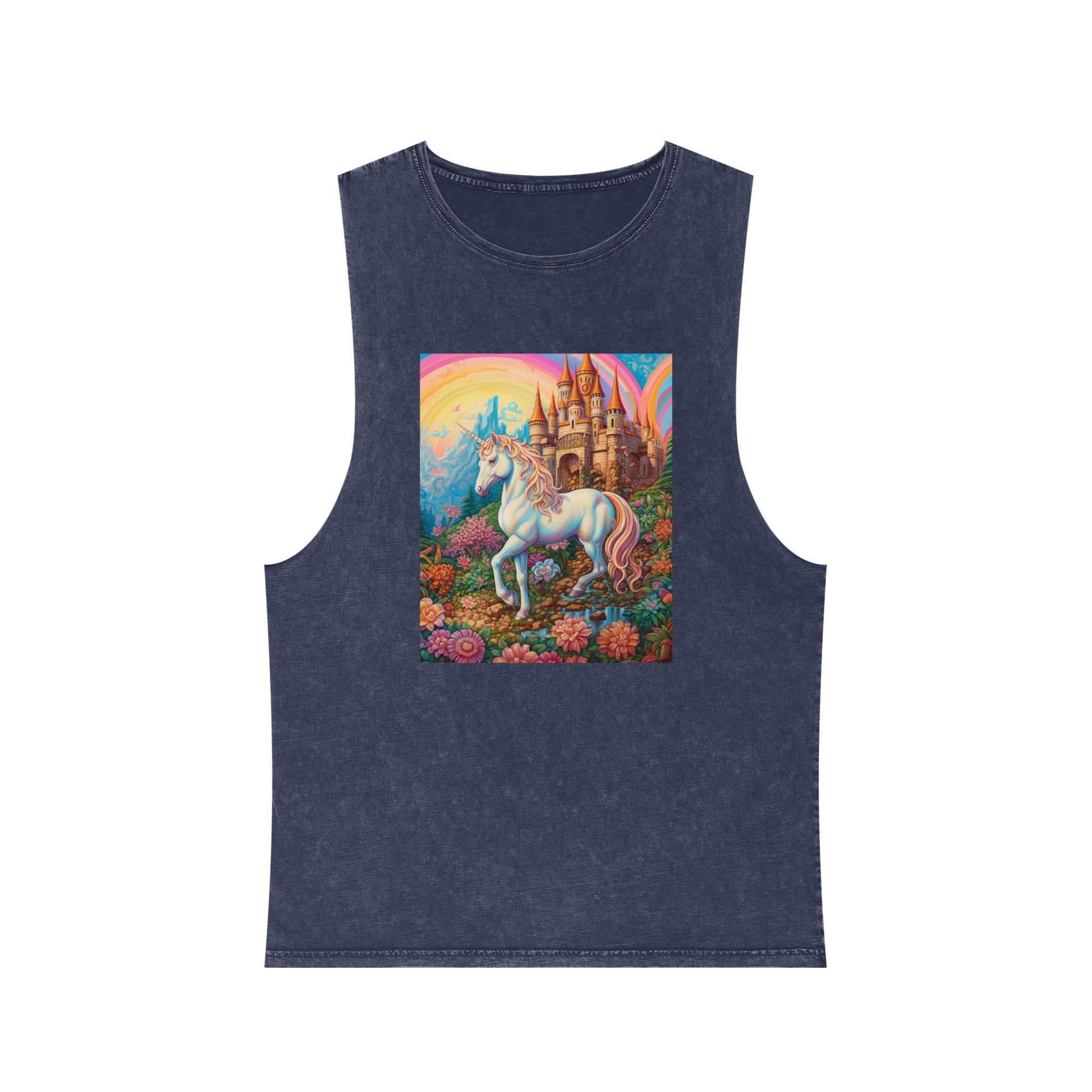 Painting Unicorn Fantasy Setting With Castle Background Generative Ai Copy Unisex Stonewash Tank Top - Image 13