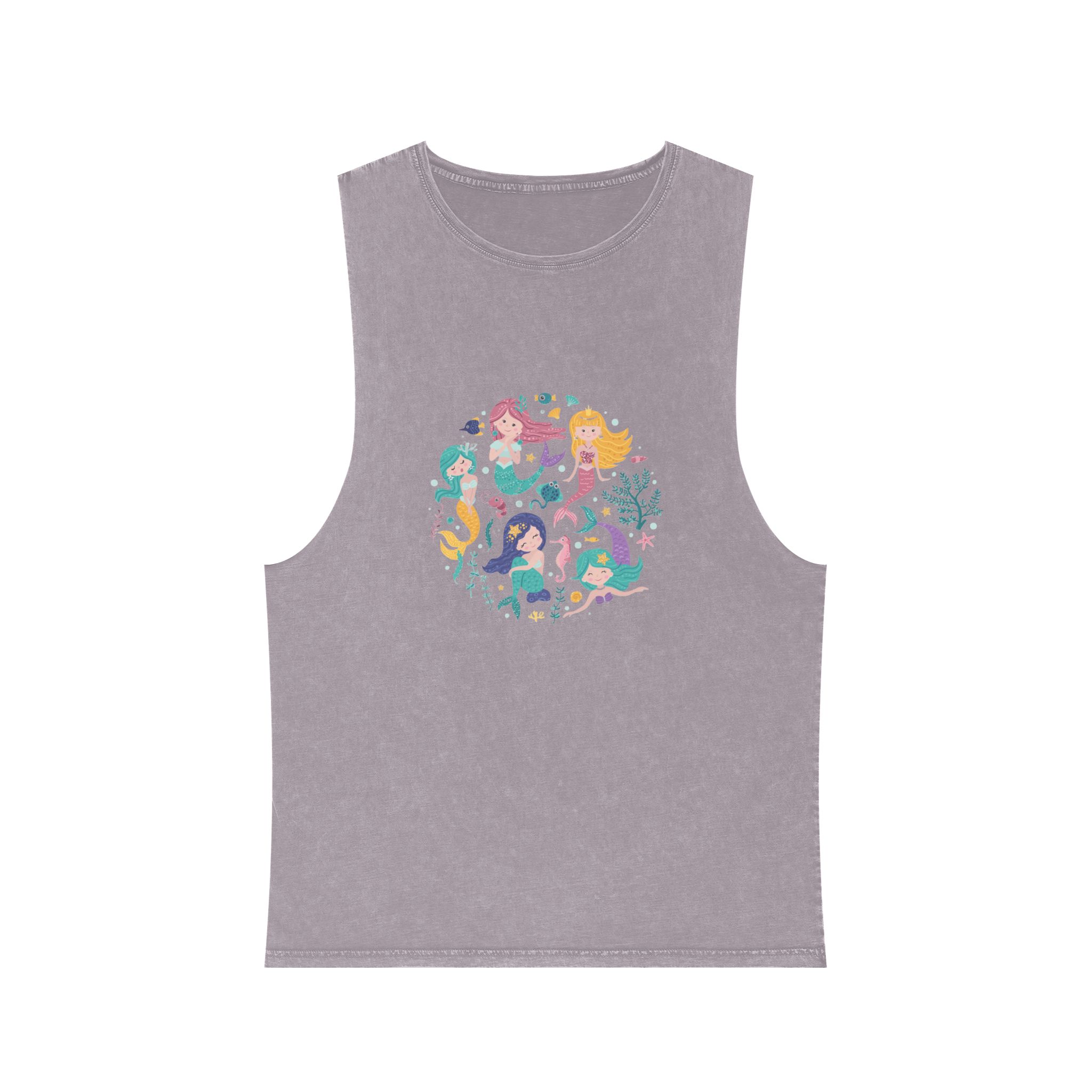Poster With Mermaids Sea Animals Unisex Stonewash Tank Top - Image 17