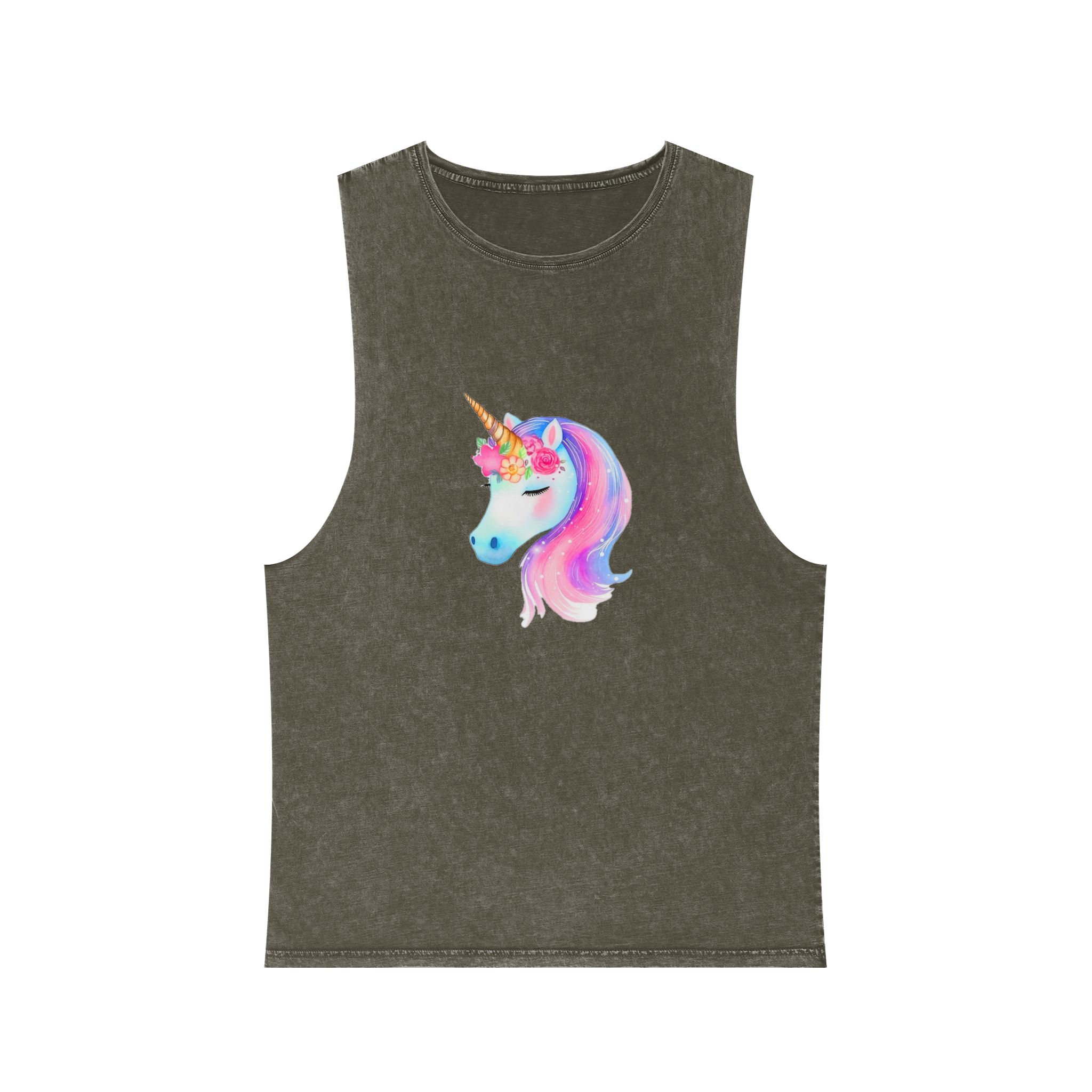 Cute Unicorn Watercolor Hand Painted 01 Unisex Stonewash Tank Top - Image 5