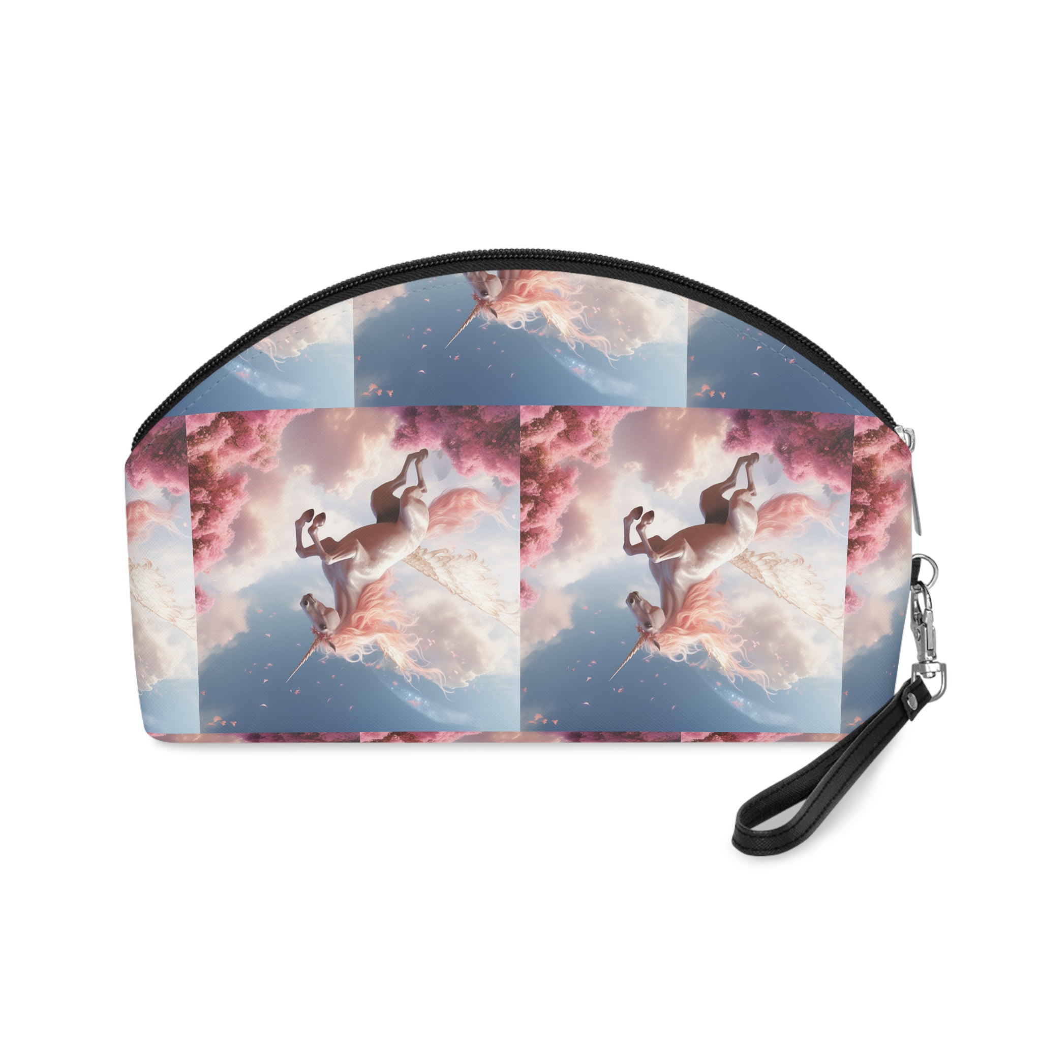 Unicorn With Pink Mane Flying Through Sky With Pink Trees Generative Ai Makeup Bag - Image 2