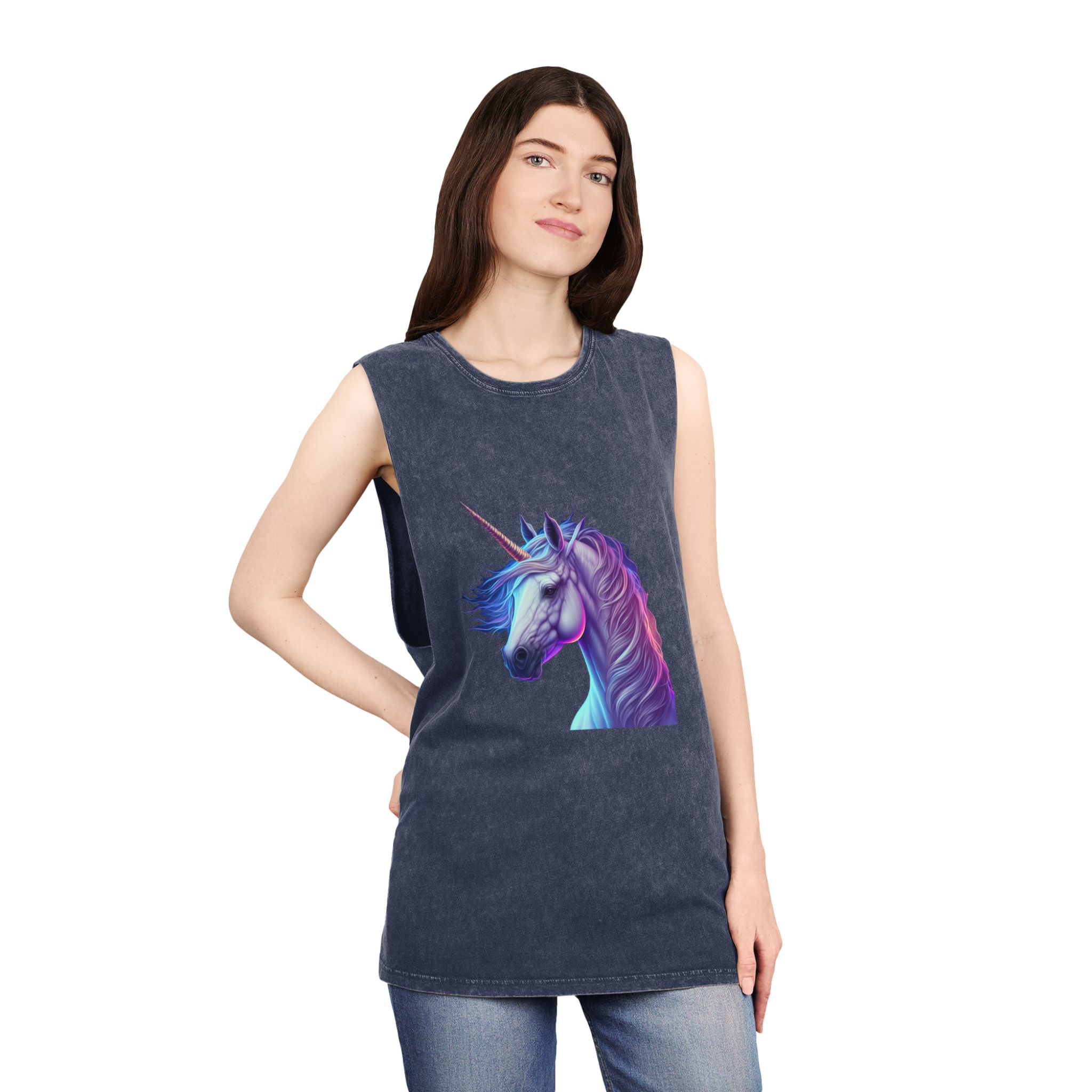 Adorable Colorful Unicorn Copy Unisex Stonewash Tank Top - Image 16