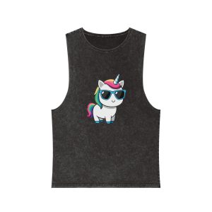 Little Unicorn With Sunglasses Unisex Stonewash Tank Top