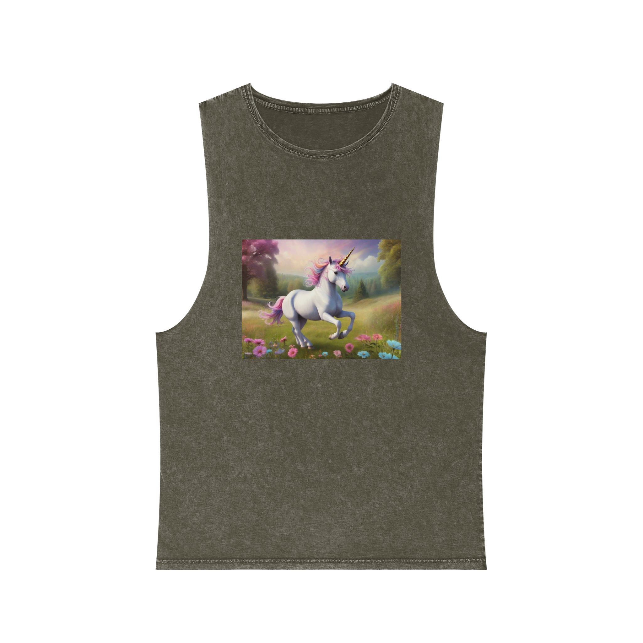 Beautiful Unicorn Running Magical Meadow Unicorn Background Images Whimsical Unicorn (85) Unisex Stonewash Tank Top - Image 5