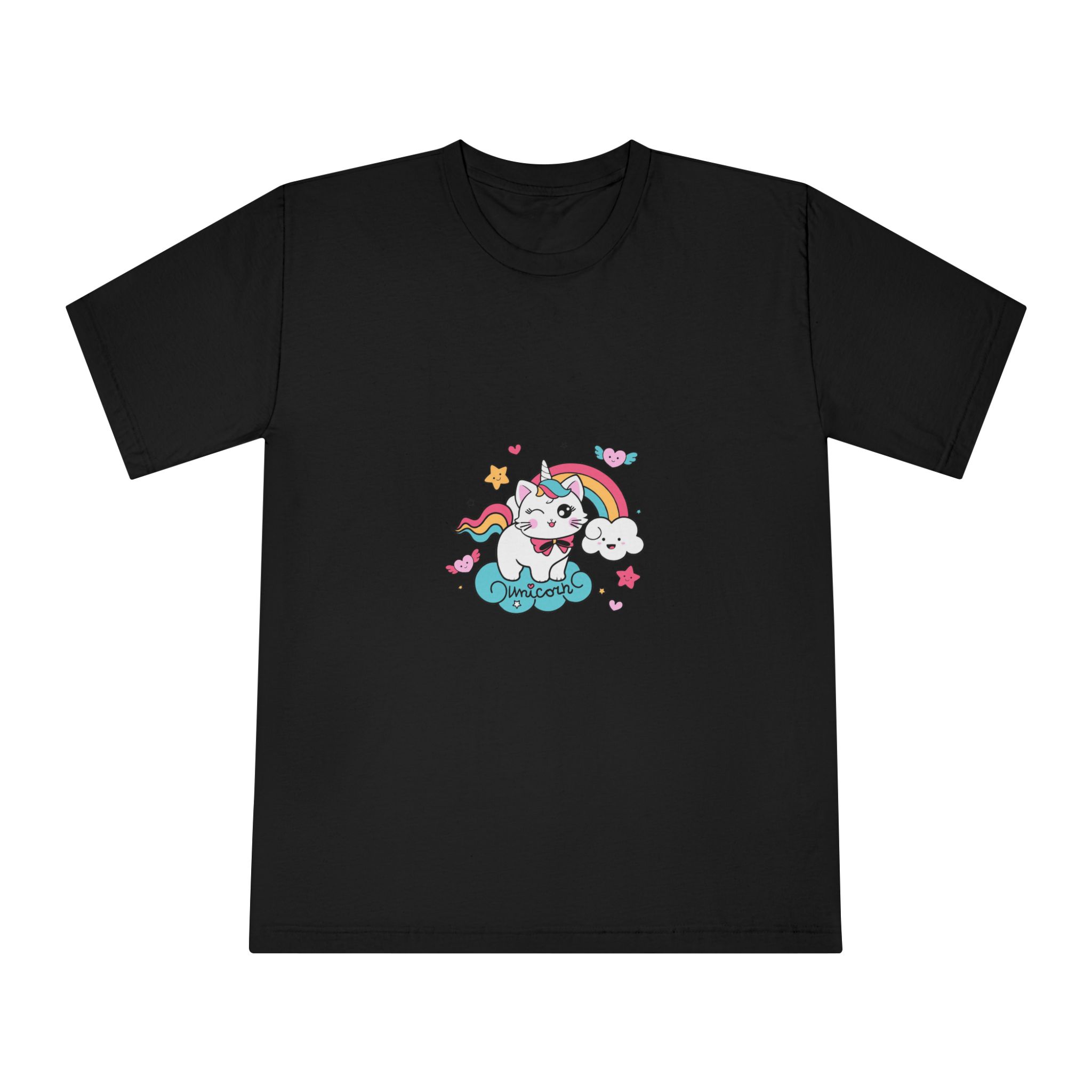 Cute Unicorn Cat With Rainbow Clouds Illustration Unisex Classic Crewneck T Shirt - Image 5