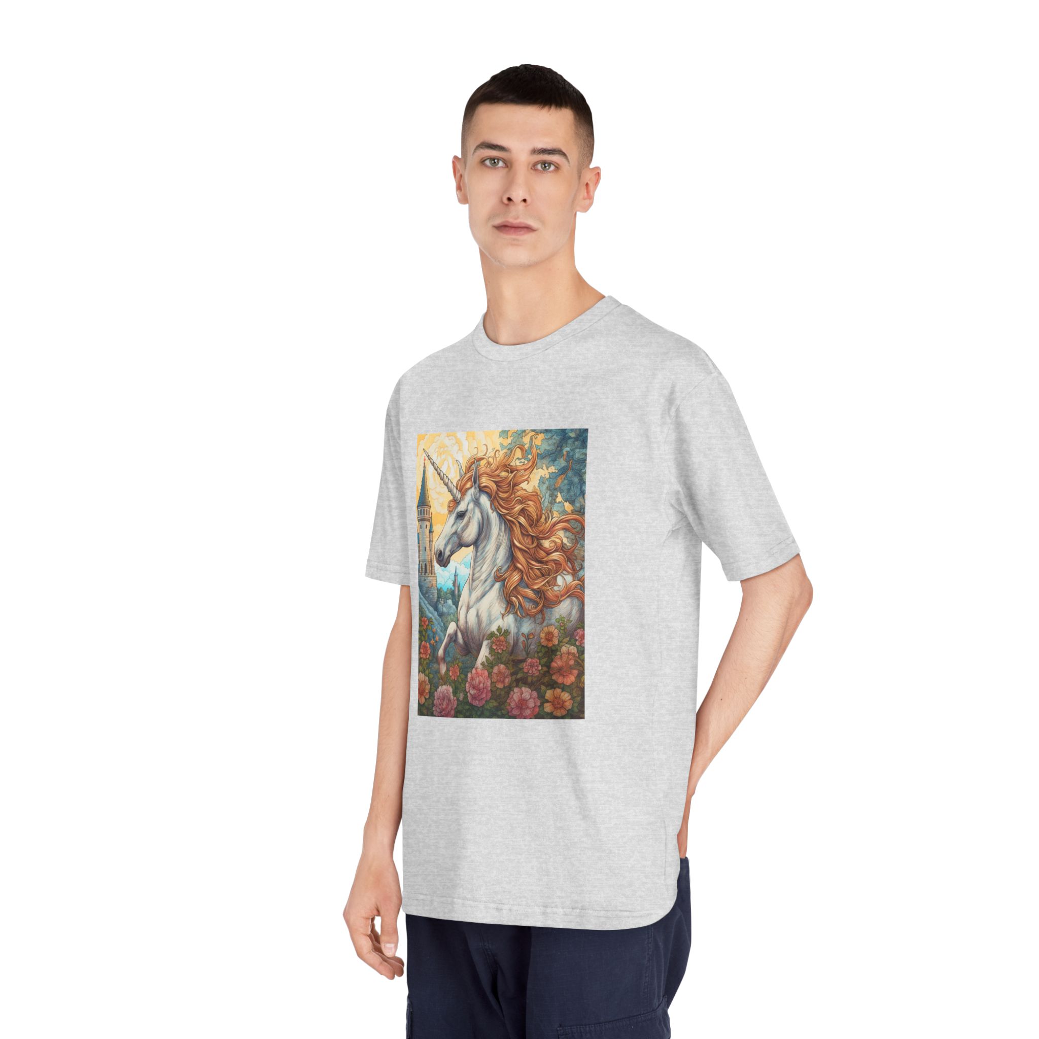 Painting Unicorn With Long Mane Castle Background Generative Ai Unisex Classic Crewneck T Shirt - Image 16