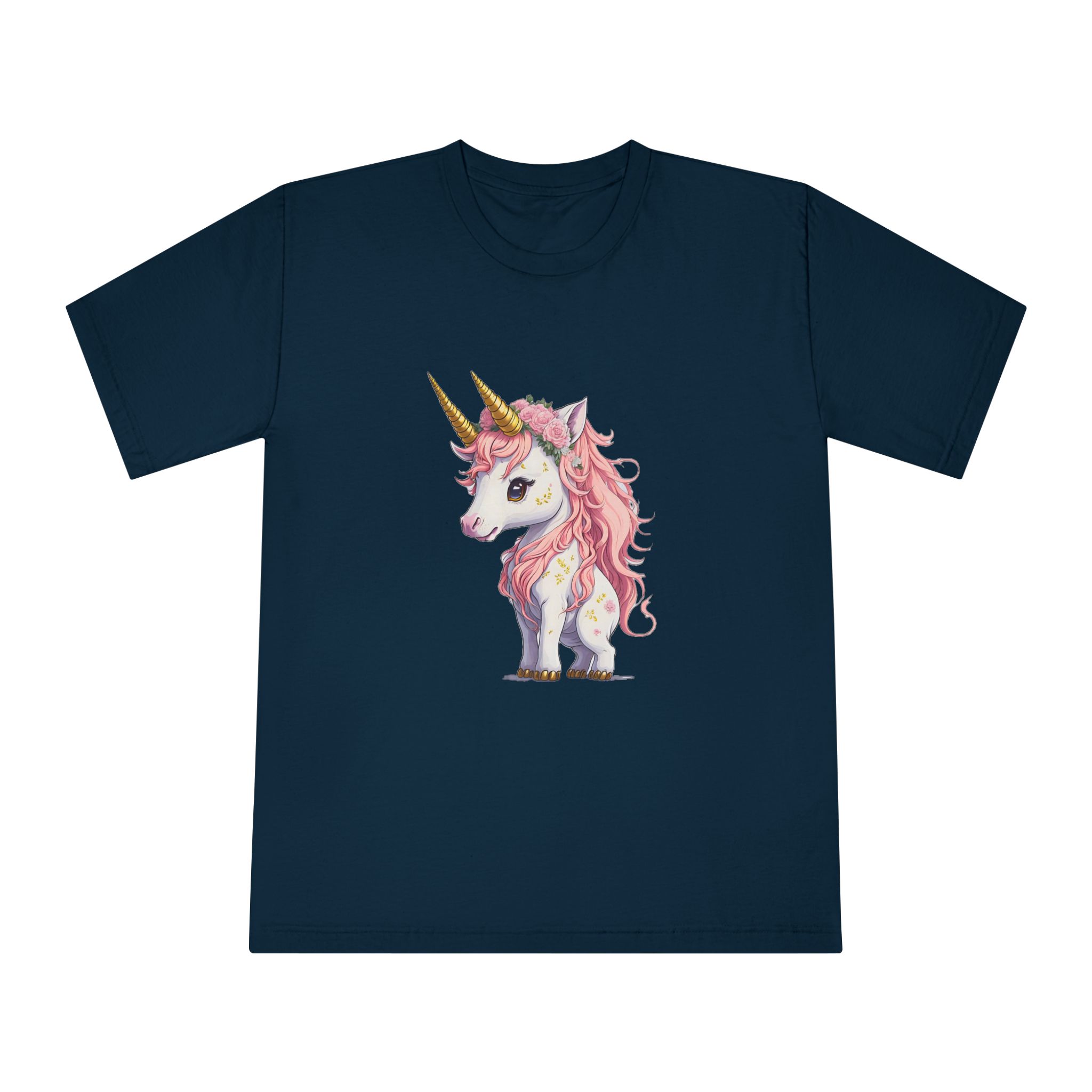 Pink Baby Unicorn Cartoon With Gold Horn Generative Ai (1) Unisex Classic Crewneck T Shirt - Image 17