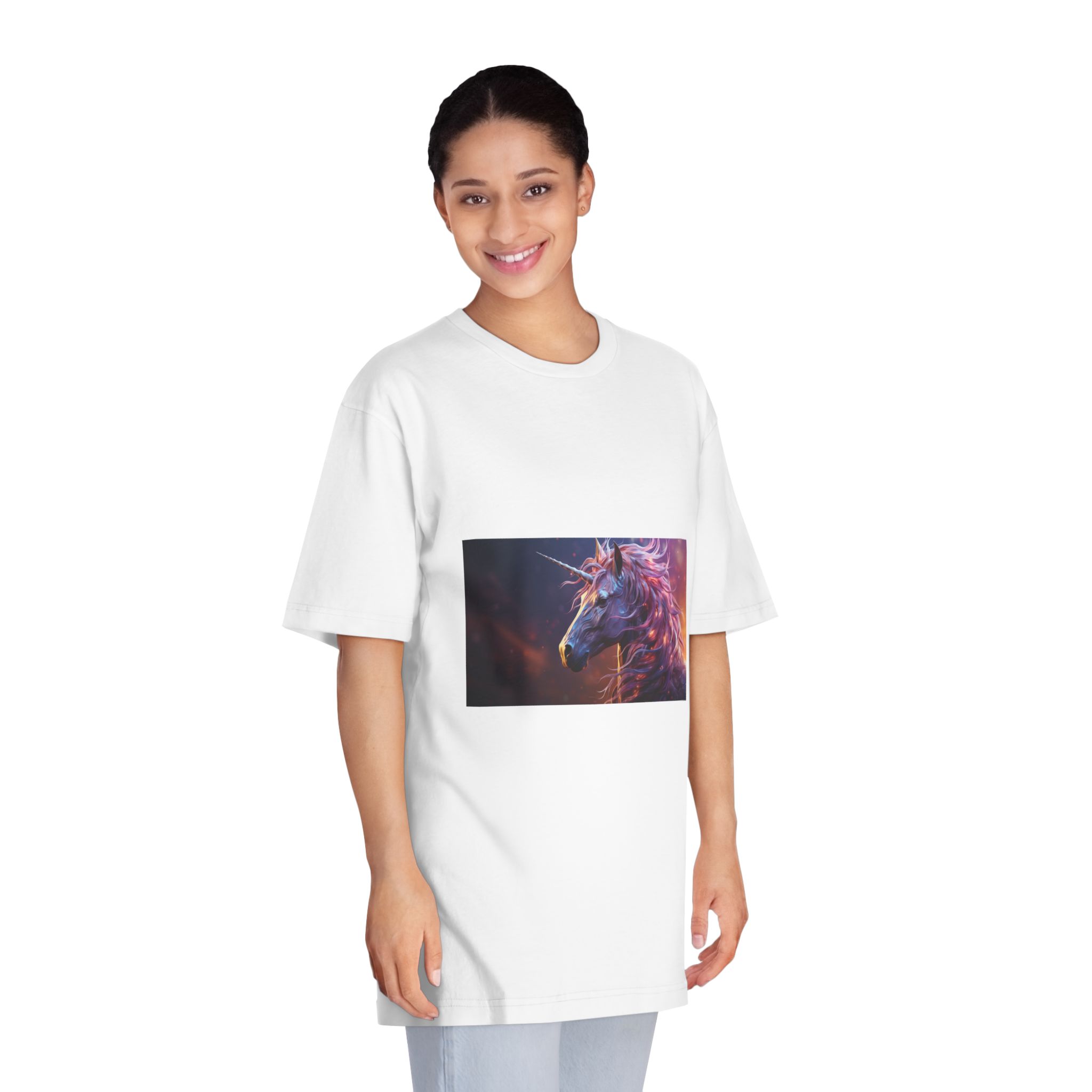 Pink 3d Mythical Unicorn With Lights Mane (1) Unisex Classic Crewneck T Shirt - Image 3