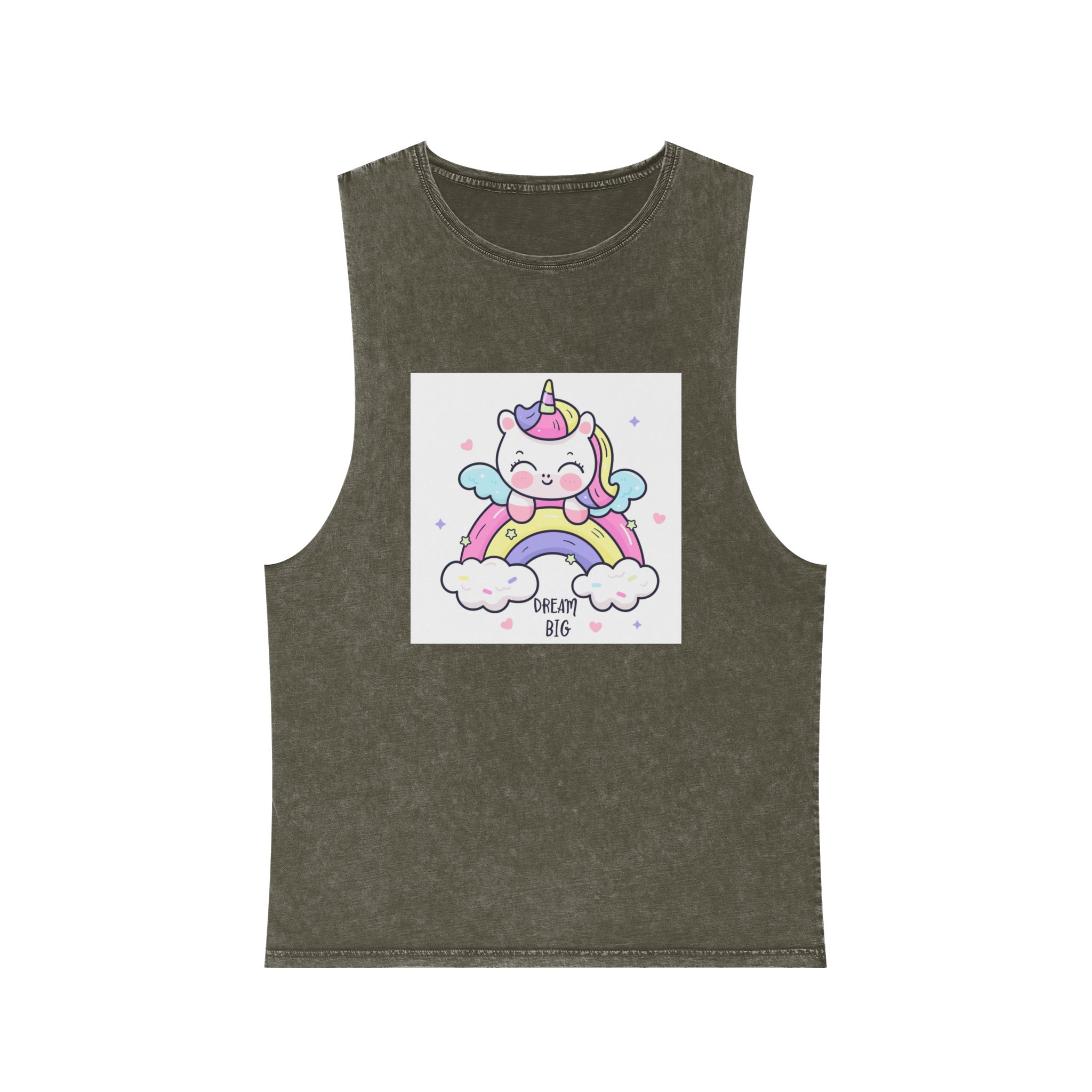 Cute Unicorn Rainbow Kawaii Animal Baby Cartoon Dream Big Unisex Stonewash Tank Top - Image 5