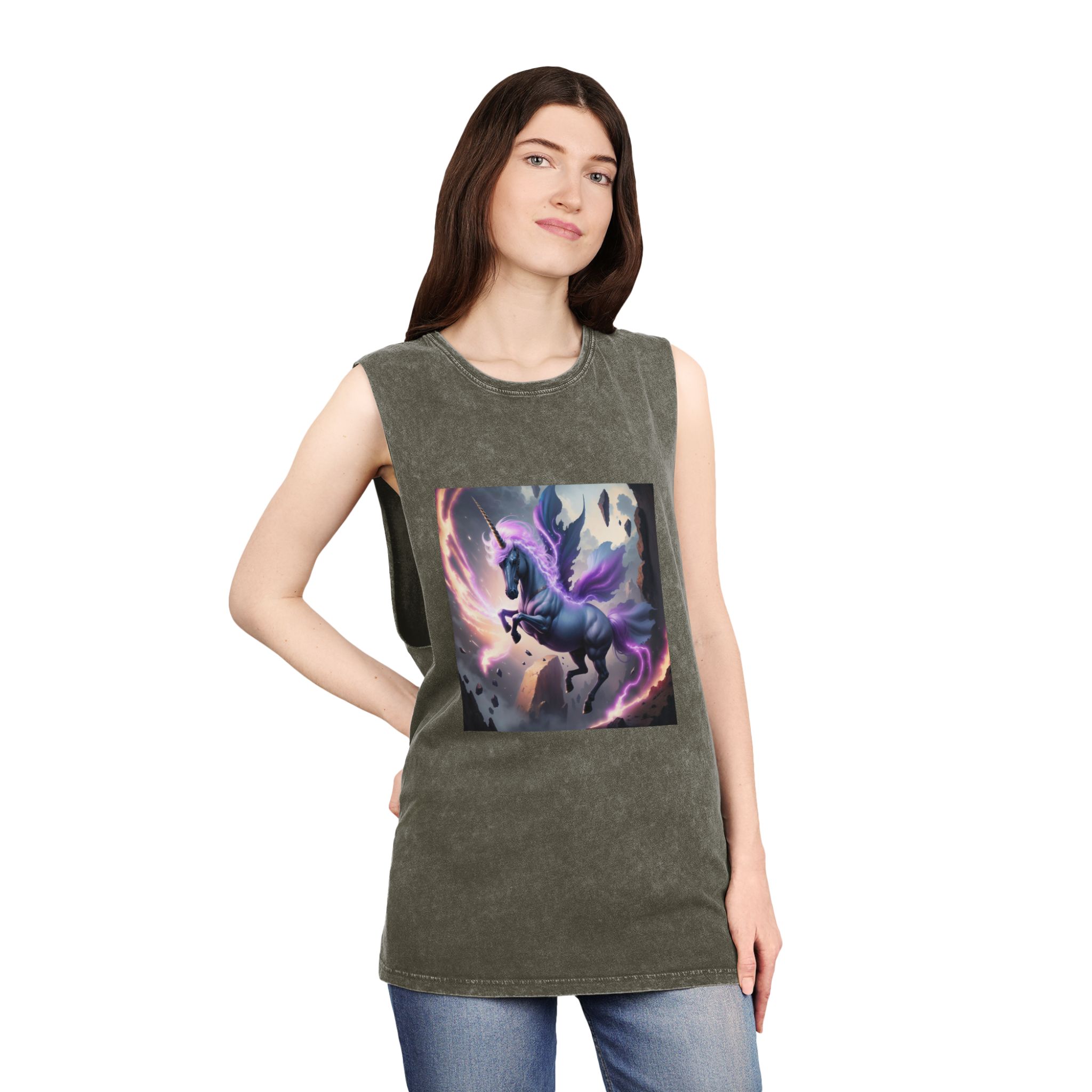 Unicorn Painting Unisex Stonewash Tank Top - Image 8