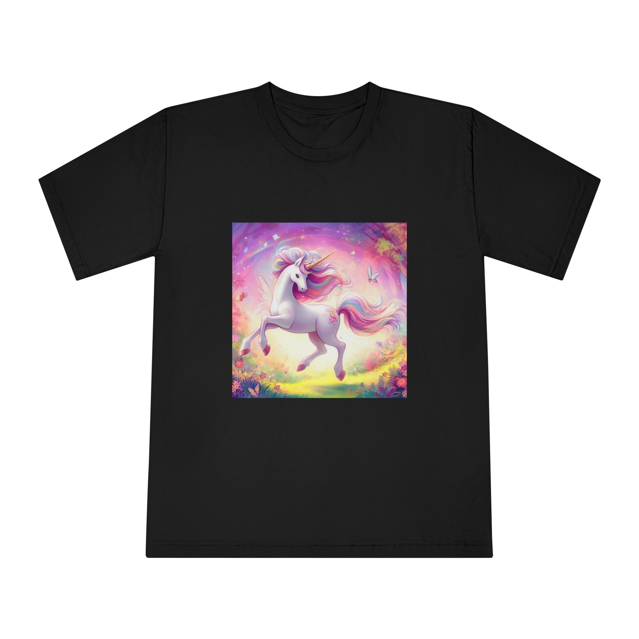 Beautiful Unicorn Running Magical Meadow Unicorn Background Images Whimsical Unicorn (2) Unisex Classic Crewneck T Shirt - Image 5