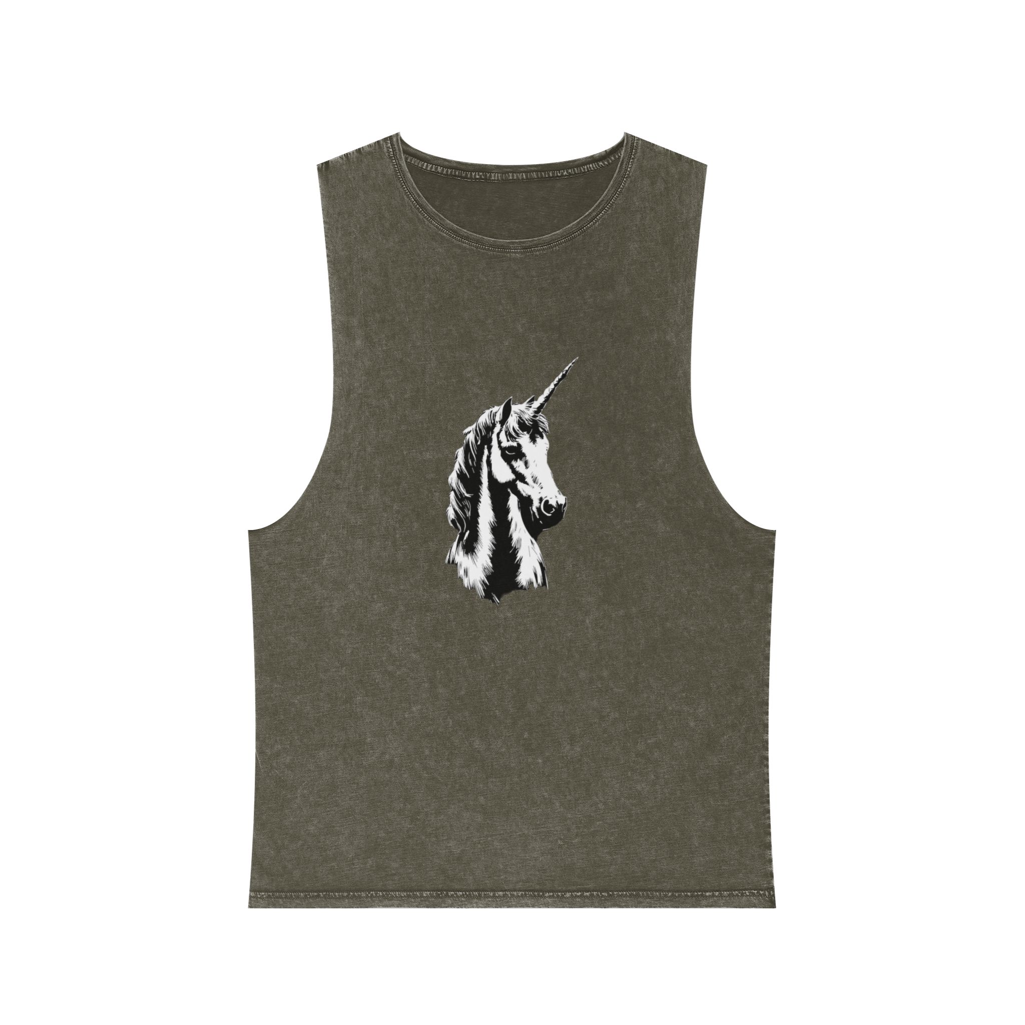 Unicorn Black and White Unisex Stonewash Tank Top - Image 5