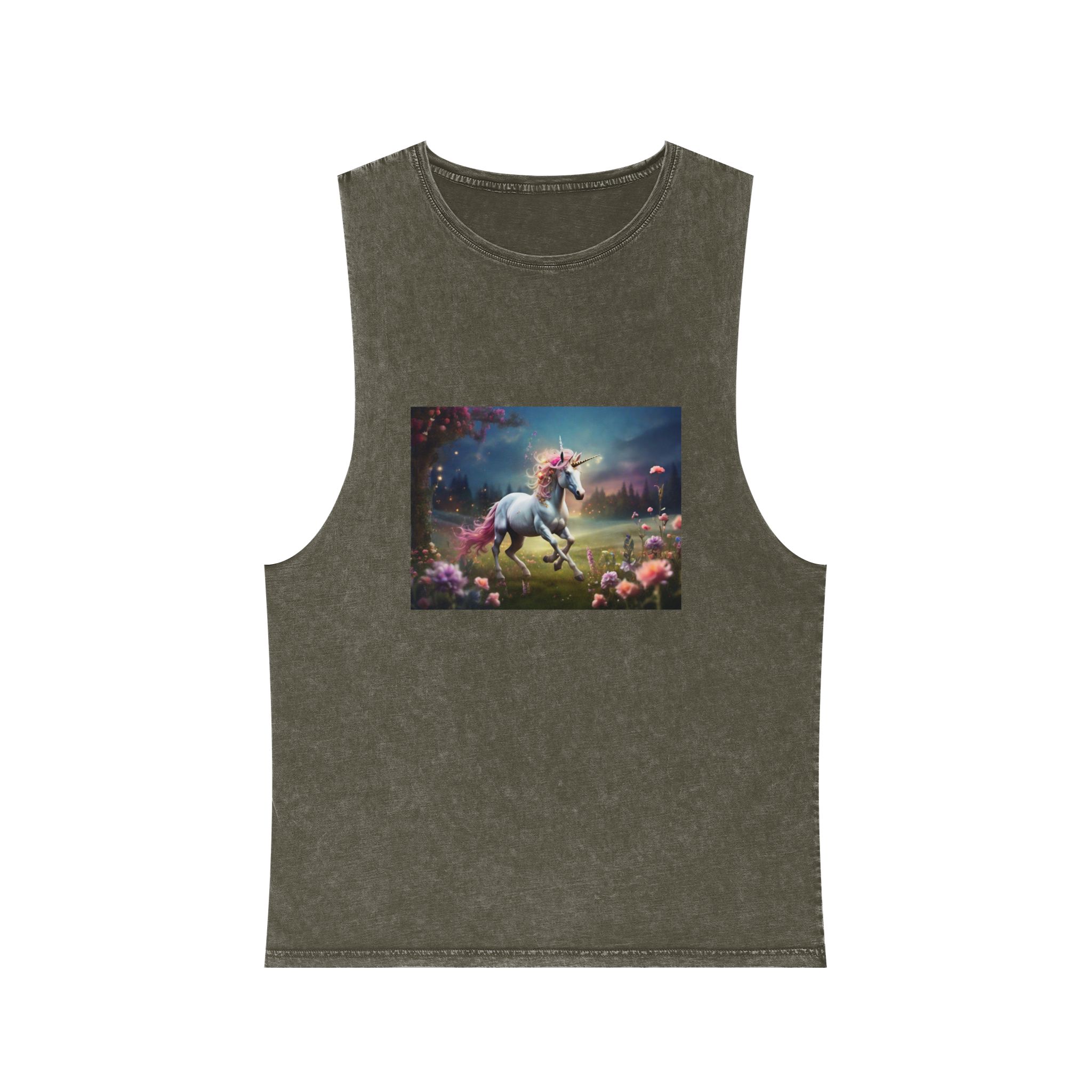 Beautiful Unicorn Running Magical Meadow Unicorn Background Images Whimsical Unicorn (36) Unisex Stonewash Tank Top - Image 5